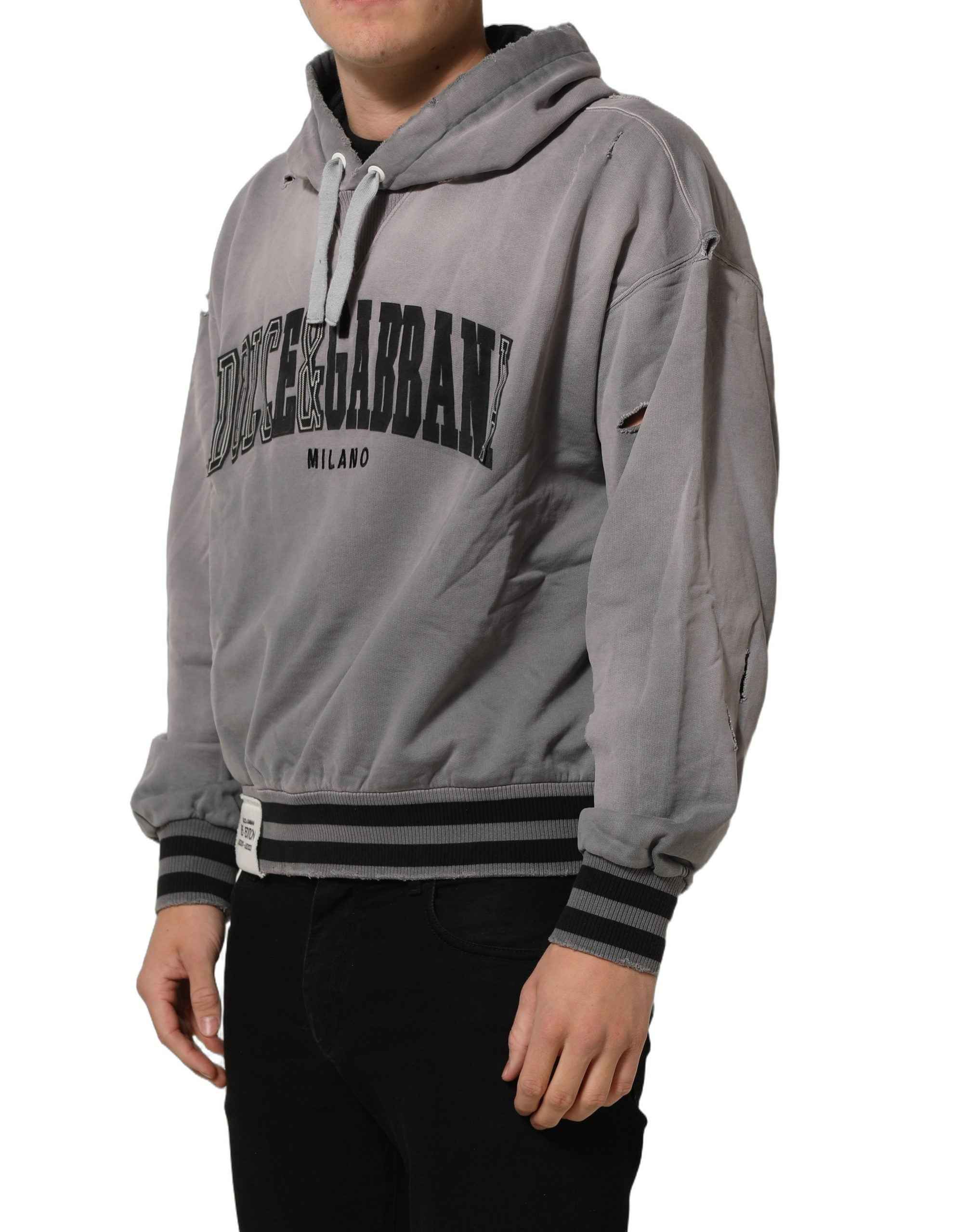Dolce & Gabbana Gray Graphic Hooded Sweatshirt Men Sweater