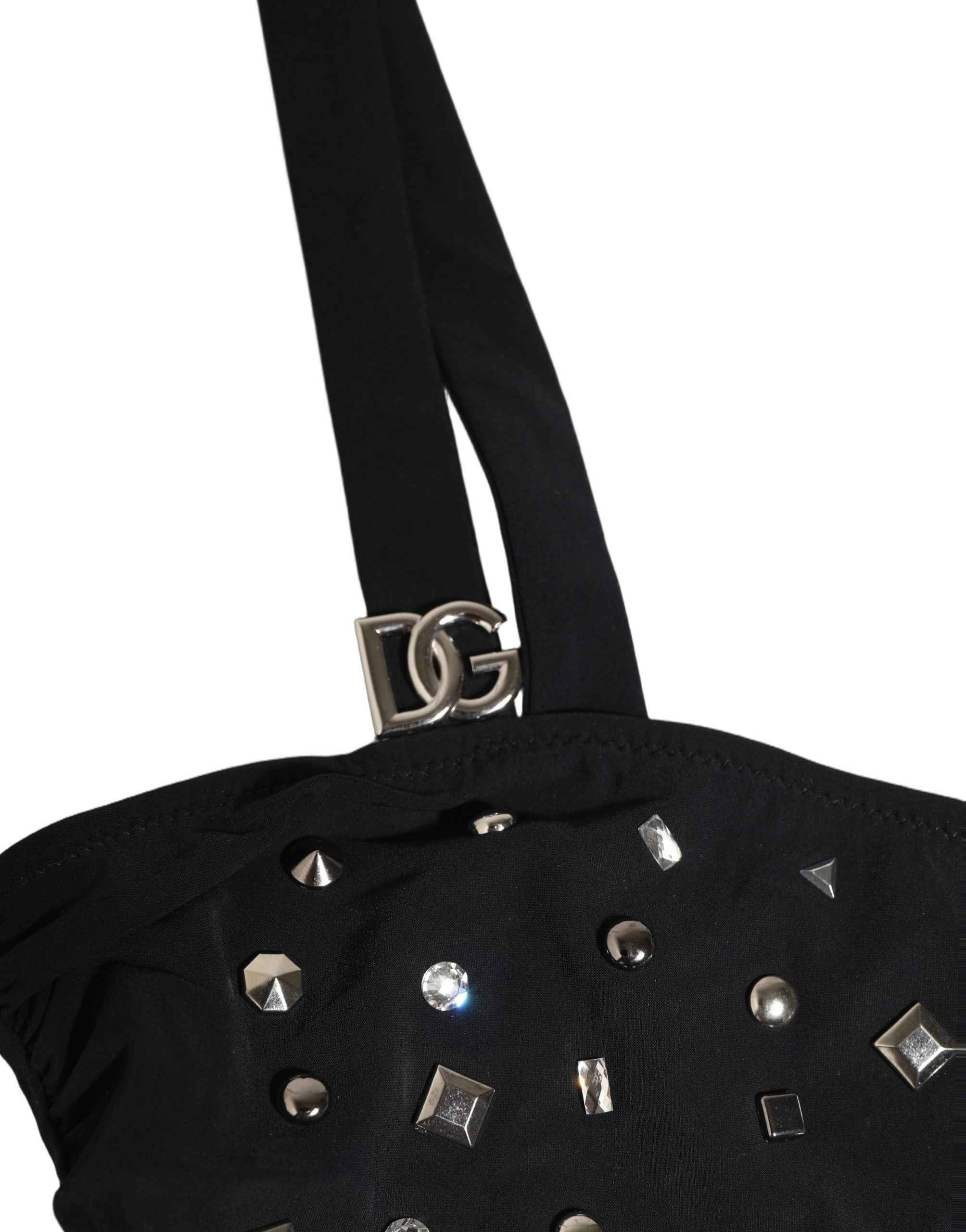 Dolce & Gabbana Black Embellished Cutout Bandeau One Piece Swimwear