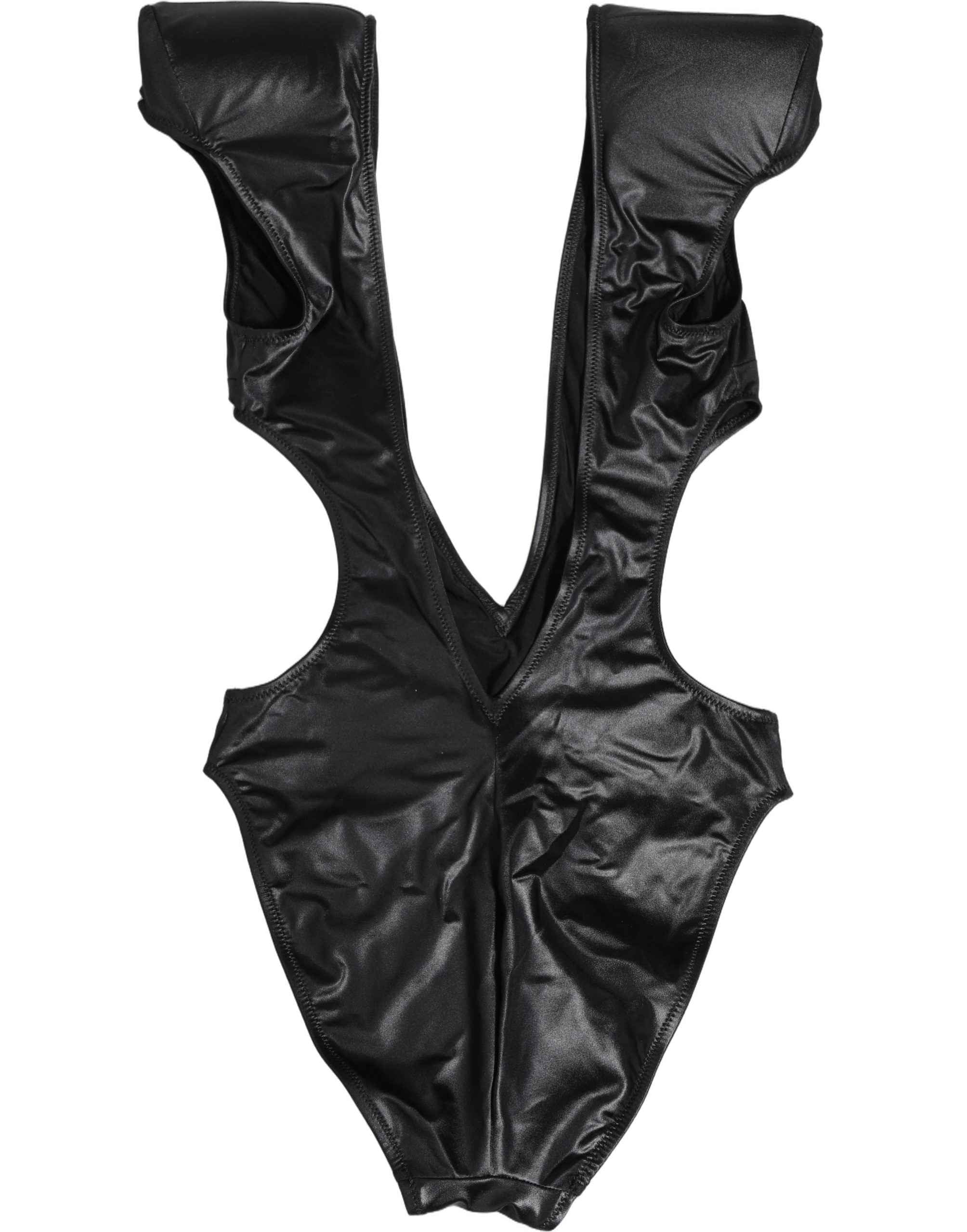 Dolce & Gabbana Black Deep V-Neck Cutout One Piece Swimwear