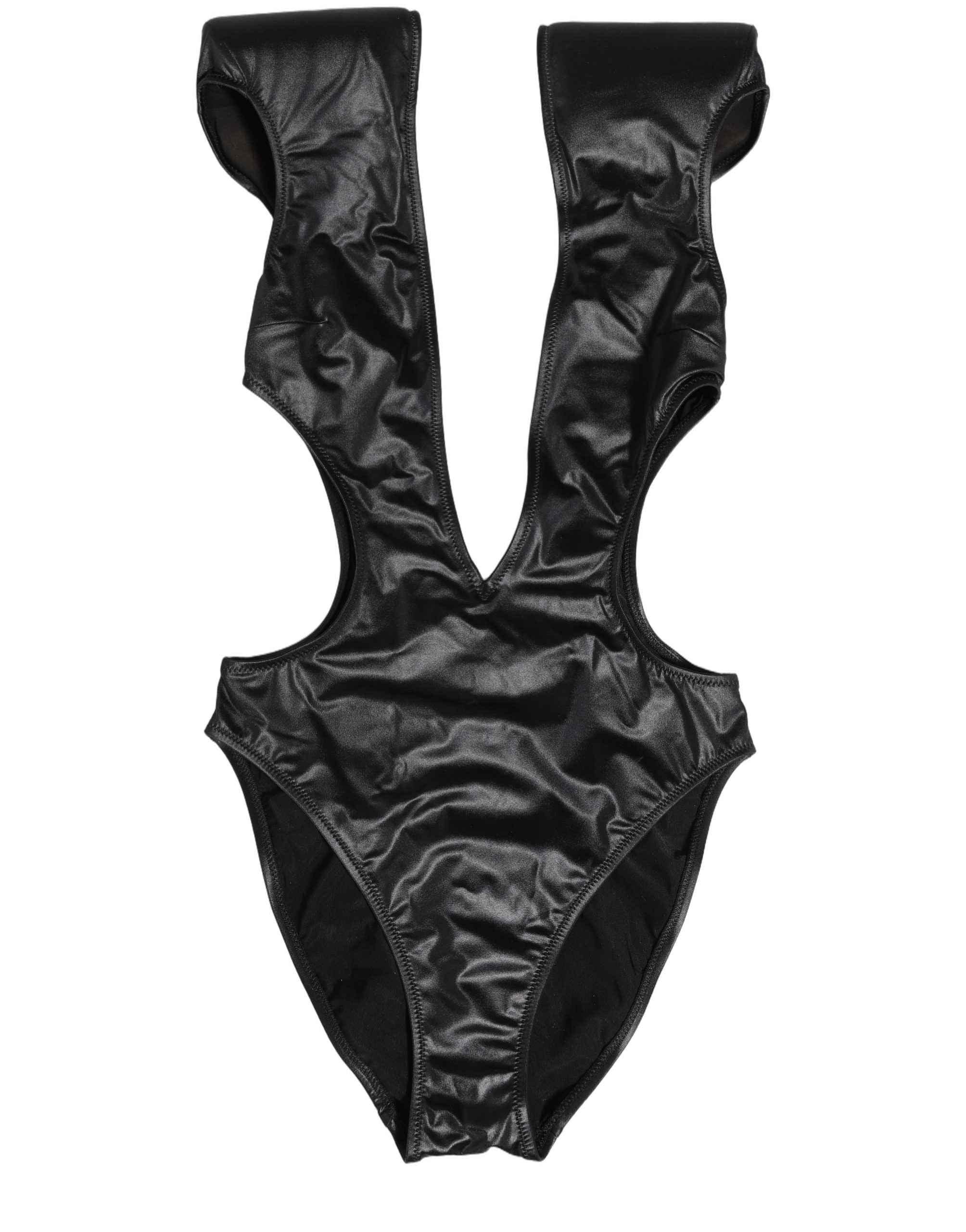 Dolce & Gabbana Black Deep V-Neck Cutout One Piece Swimwear