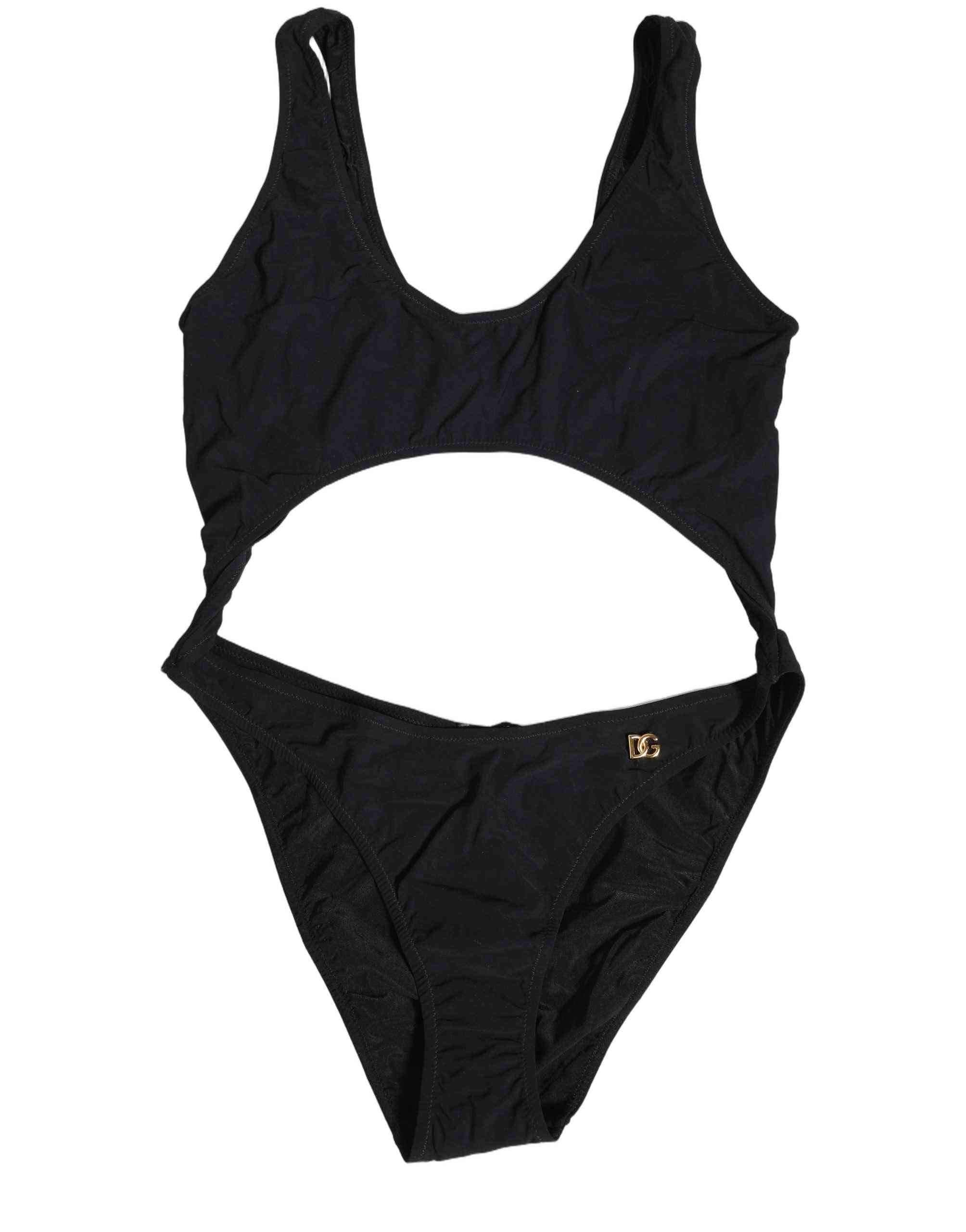 Dolce & Gabbana Black Cutout Logo One Piece Swimsuit Swimwear