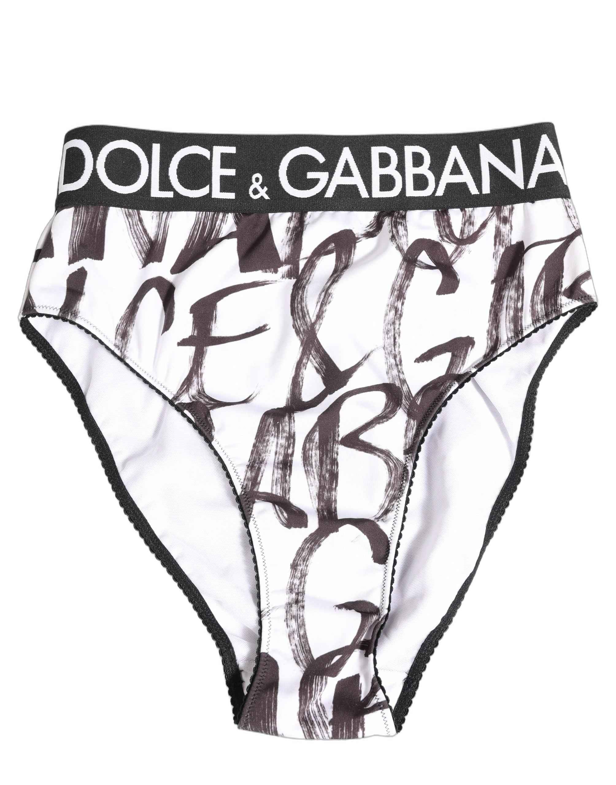 Dolce & Gabbana White Black Graphic Logo High Brief Underwear