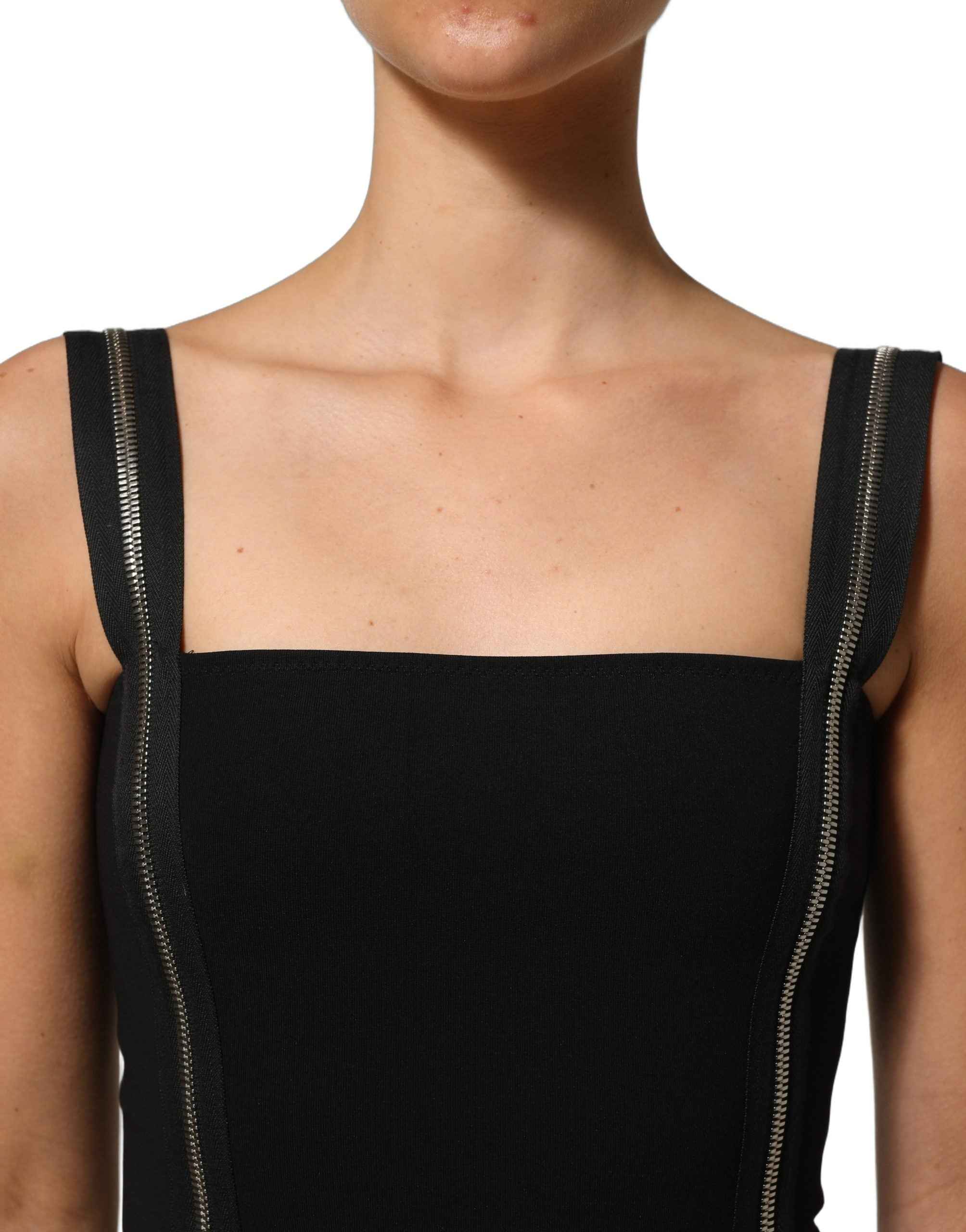 Dolce & Gabbana Black Sleeveless Front Zipper Midi Dress