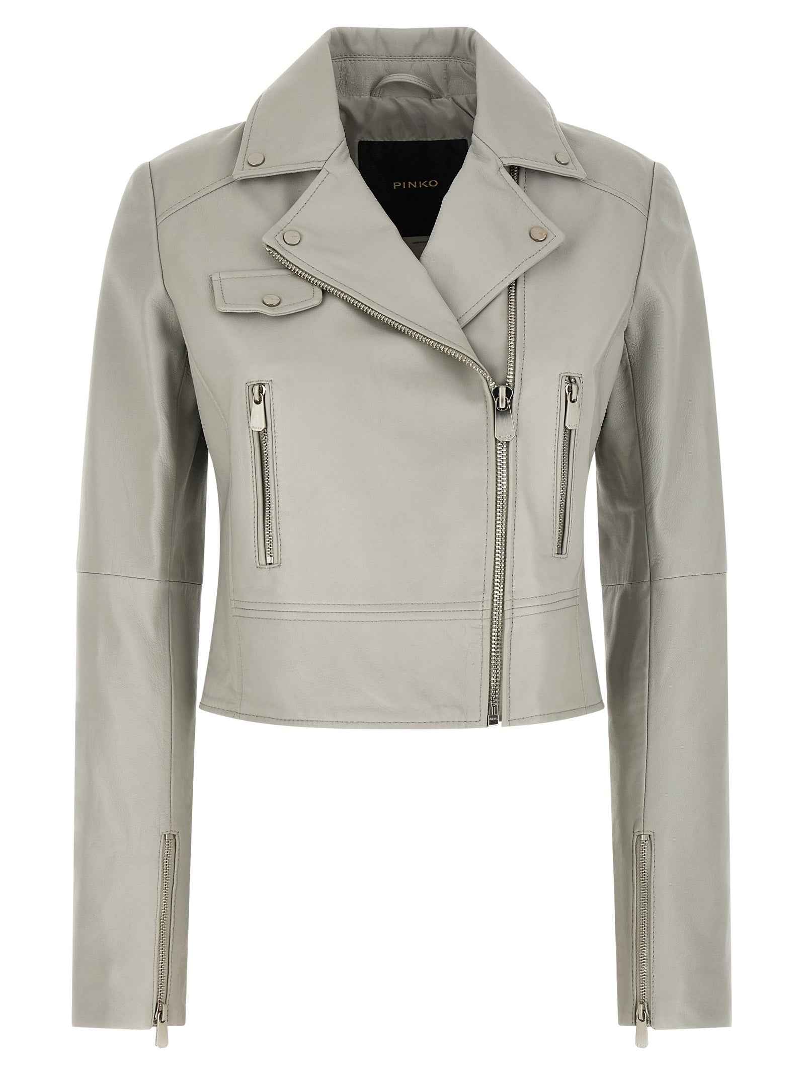 PINKO Gray Lambskin Leather Jacket