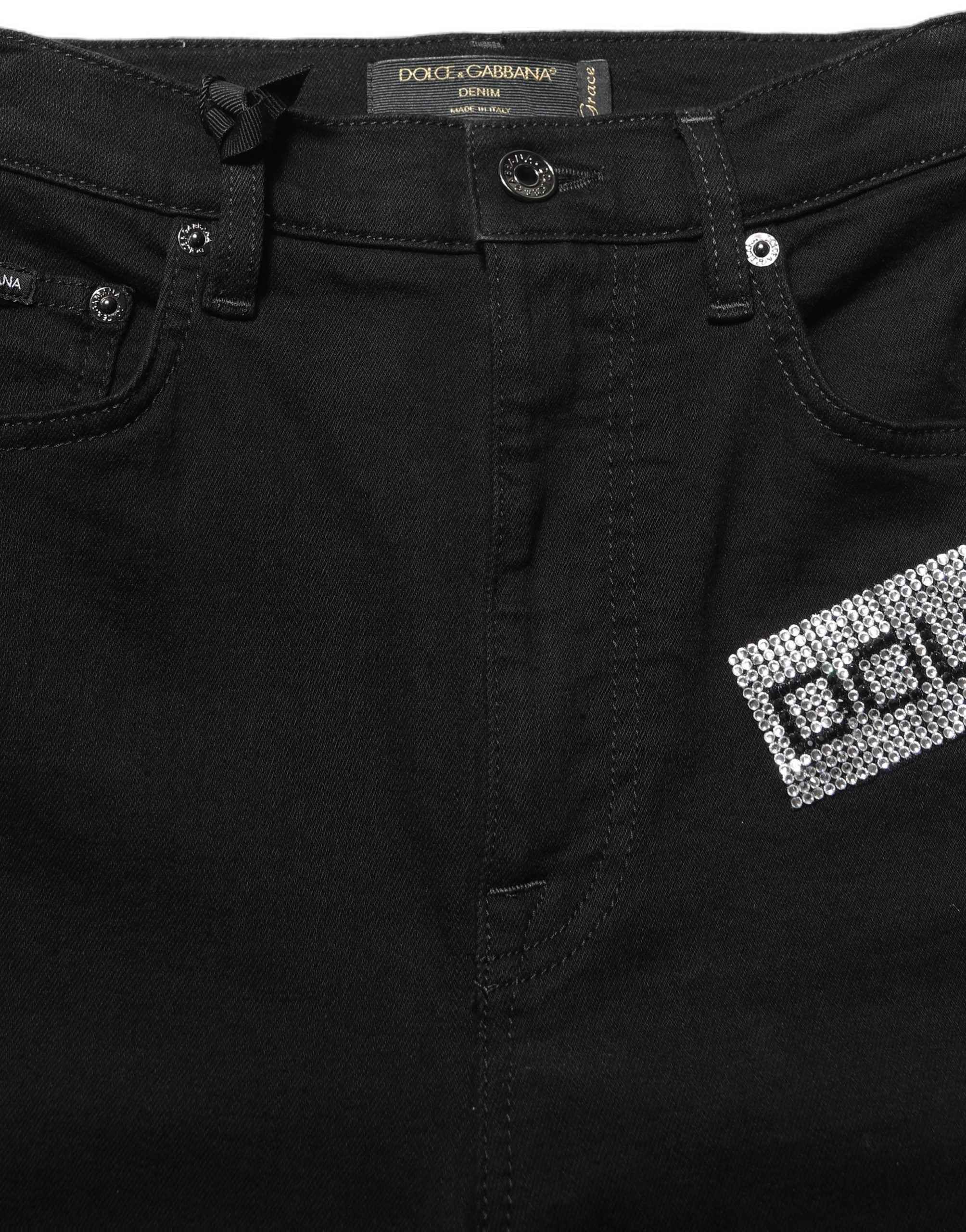 Dolce & Gabbana Black Grace Rhinestone HighWaist Denim Jeans