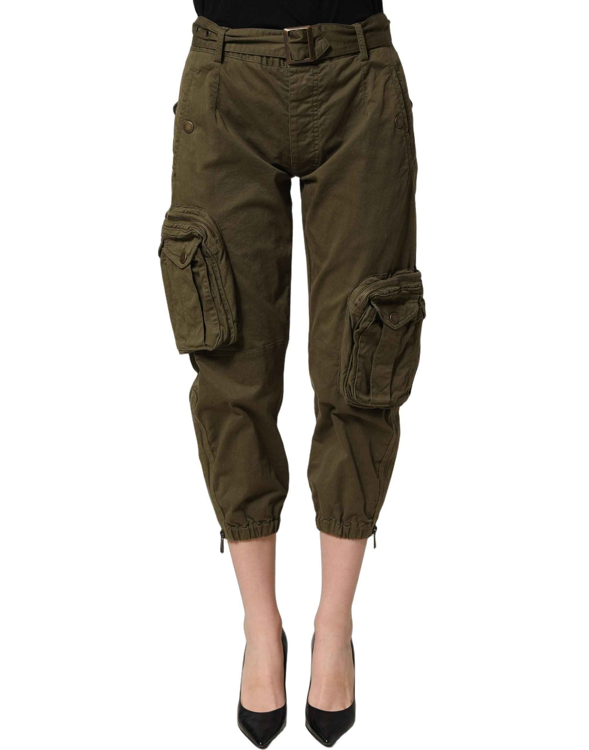 Dolce & Gabbana Olive Green High Waist Cargo Trouser Pants