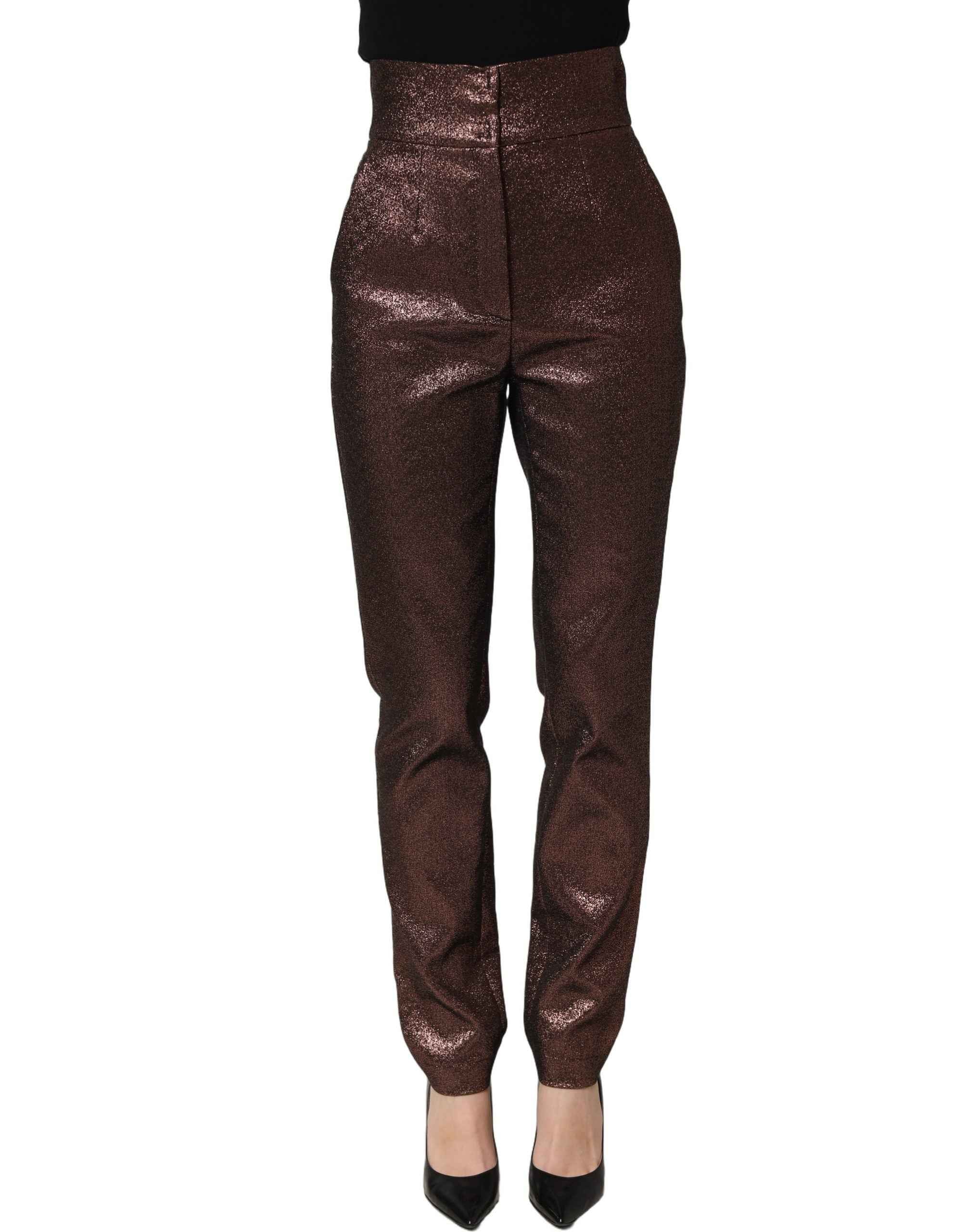 Dolce & Gabbana Metallic Brown High Waist Tapered Leg Pants