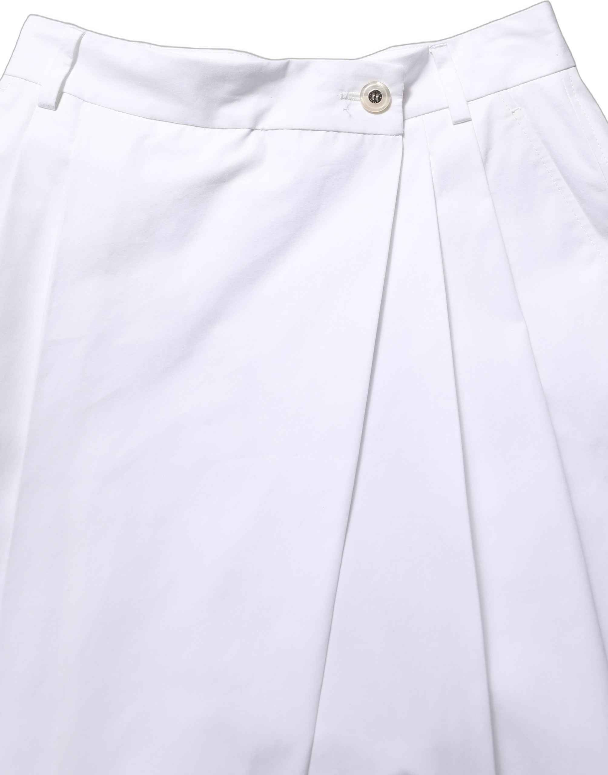 Dolce & Gabbana White Cotton High Waist Pleated Wide Leg Pants