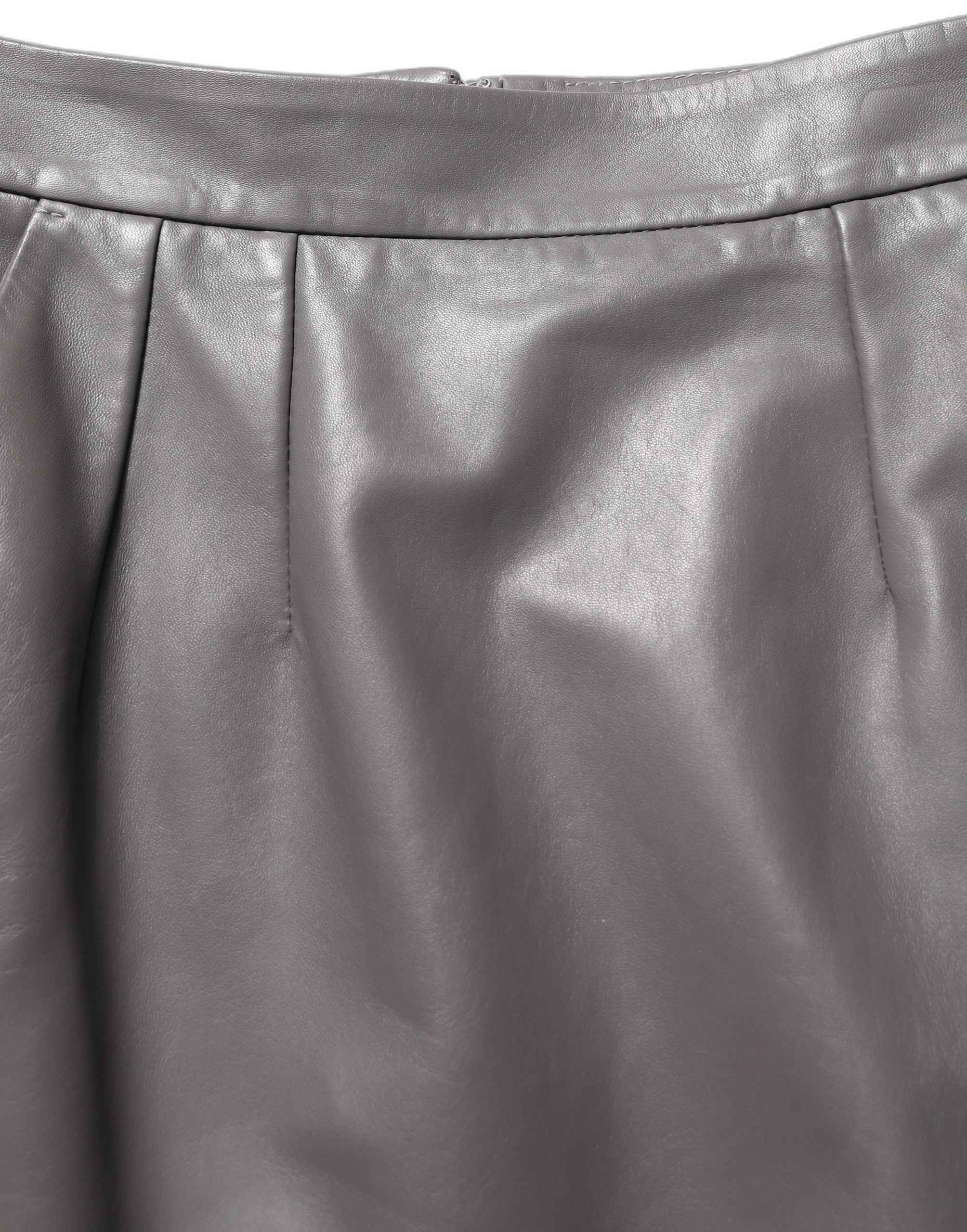Dolce & Gabbana Gray Leather High Waist Pencil Cut Midi Skirt