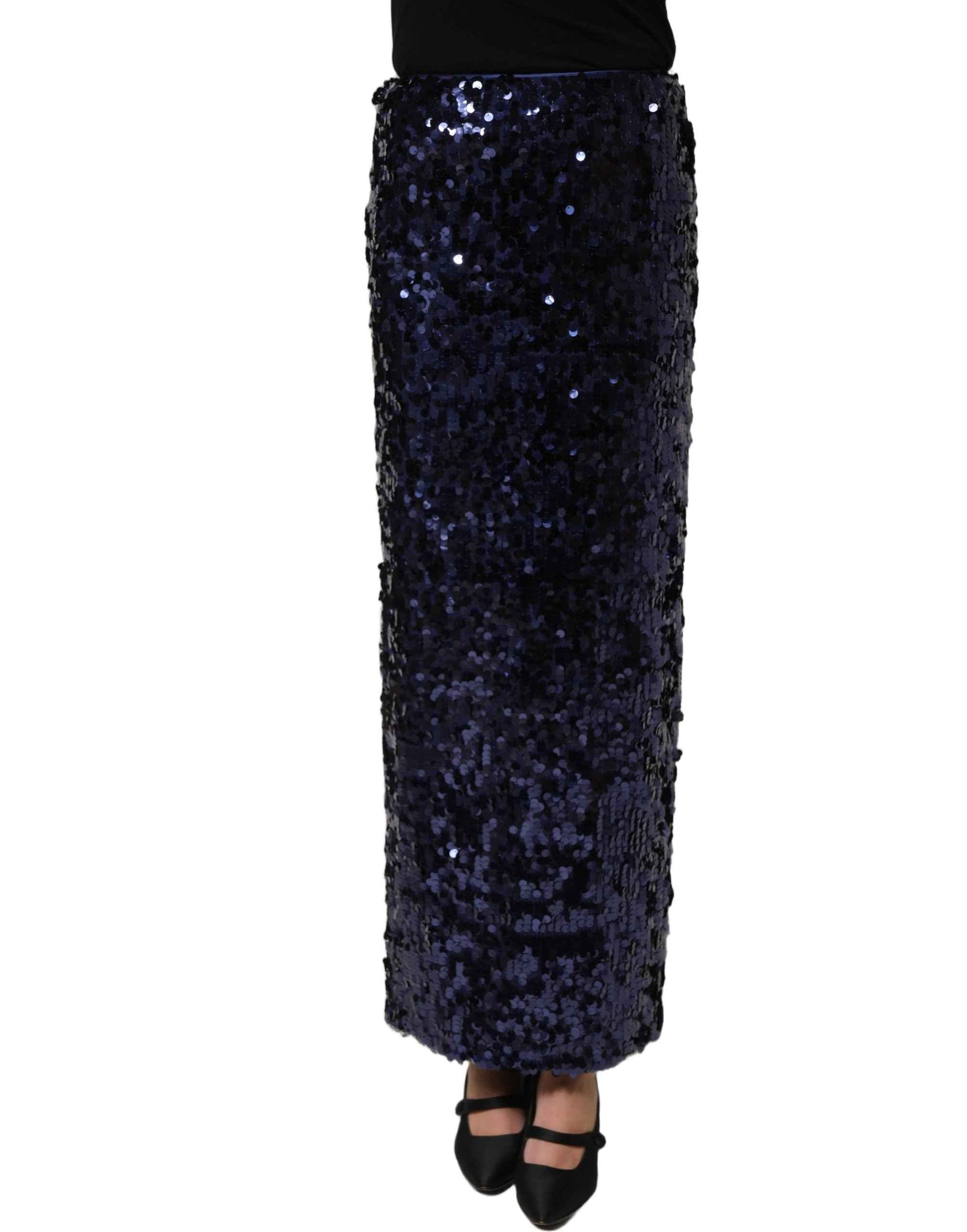 Dolce & Gabbana Blue Sequin High Waist PencilCut Midi Skirt