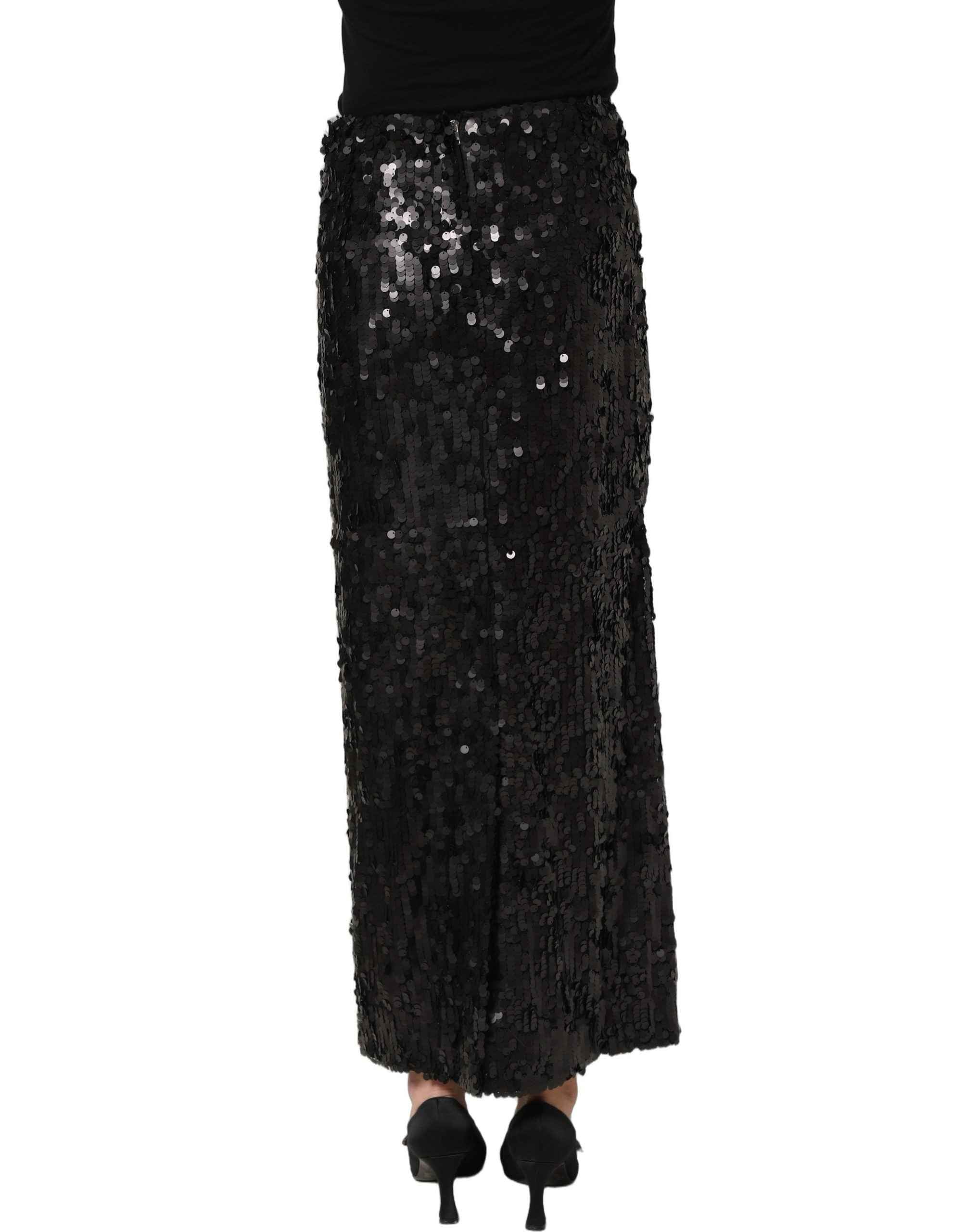 Dolce & Gabbana Black Sequin High Waist Pencil Midi Skirt