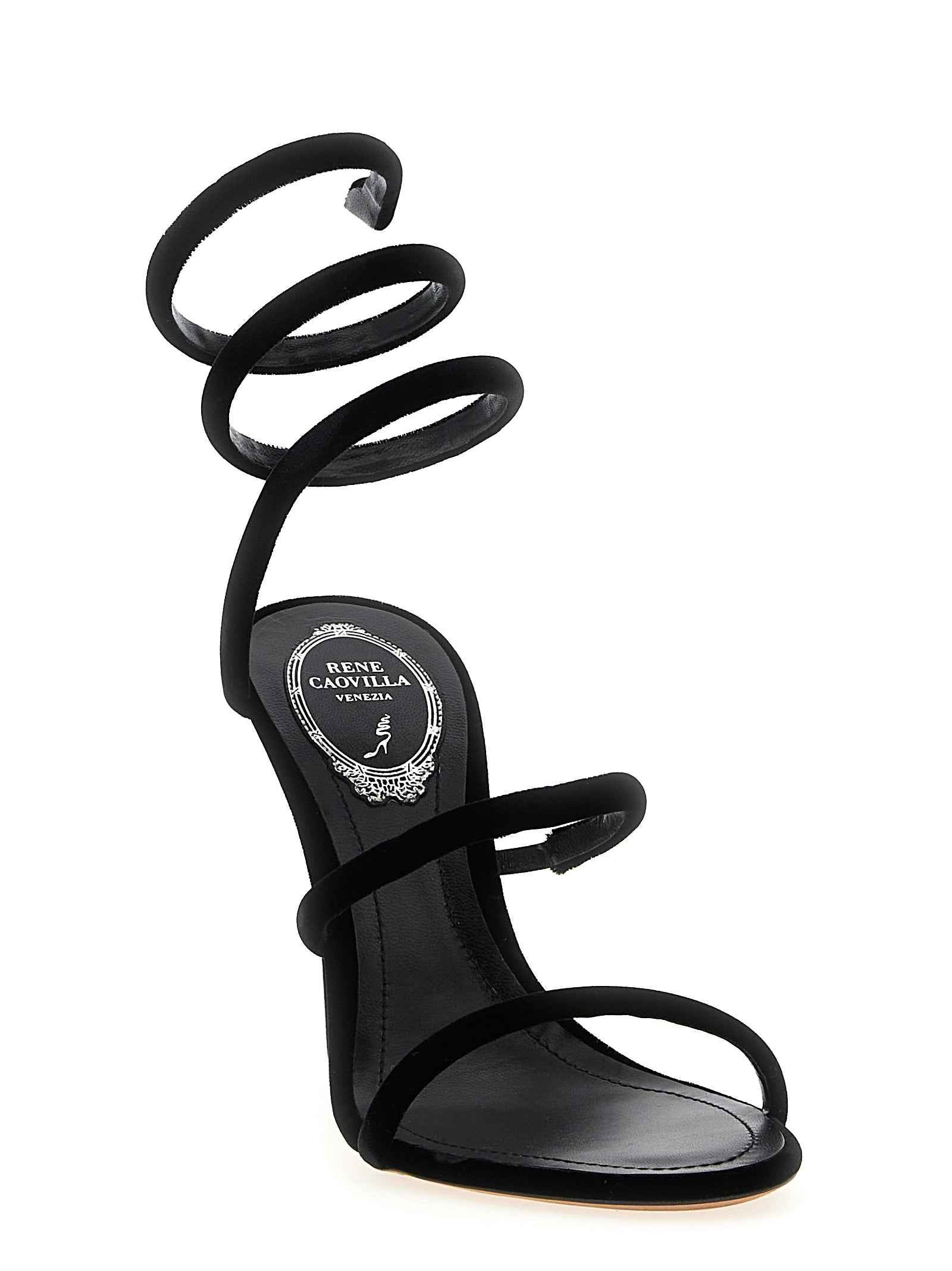 RENE CAOVILLA Black Textile Stiletto Heel Sandals