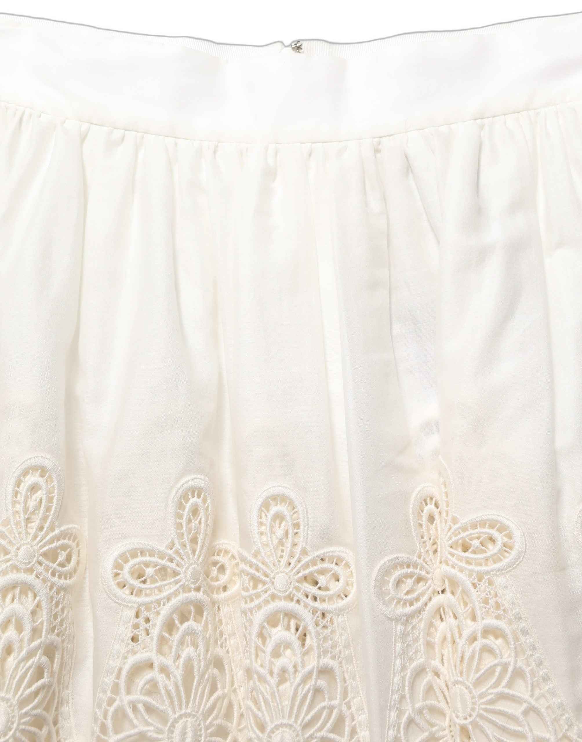 Dolce & Gabbana White Floral Embroidered A-line Mini Skirt