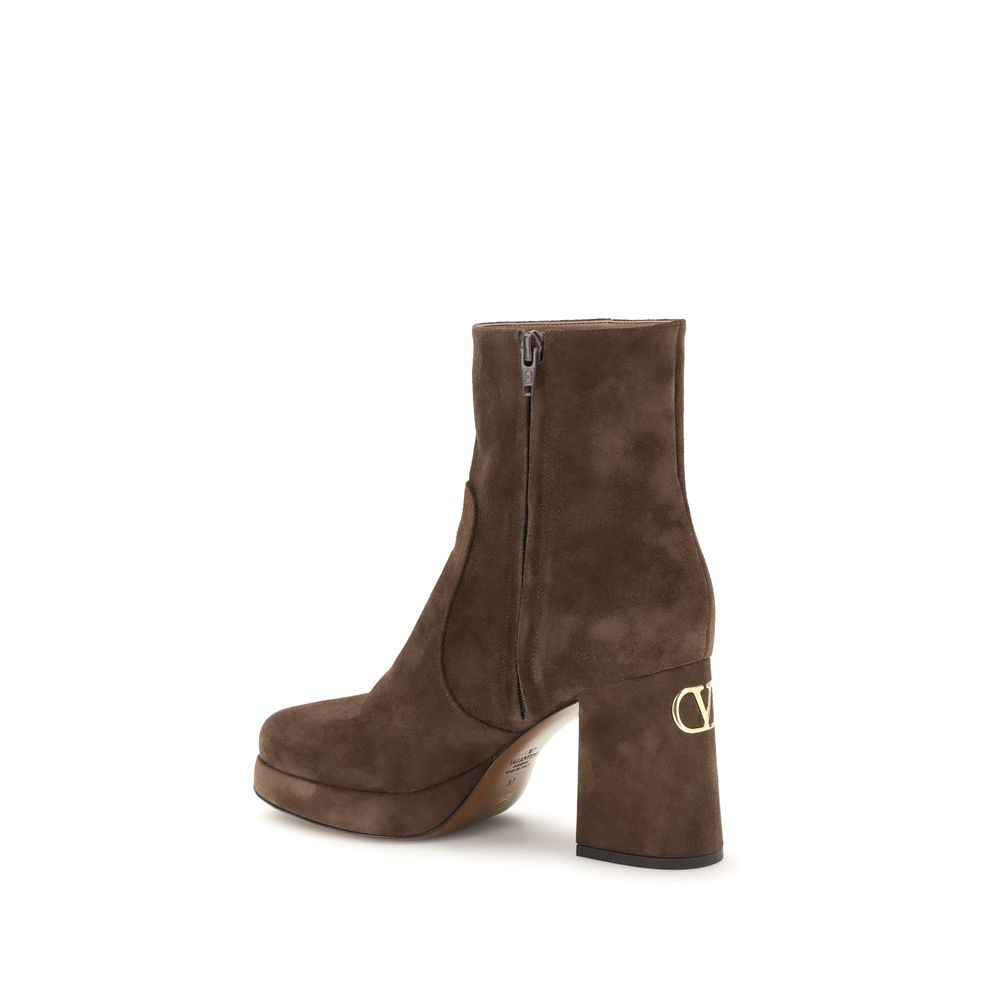 Valentino Garavani Brown Calf Leather Bos Taurus Ankle Boots