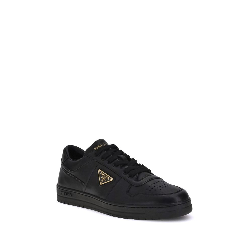 Prada Black Calf Leather Bos Taurus Low Top Sneakers