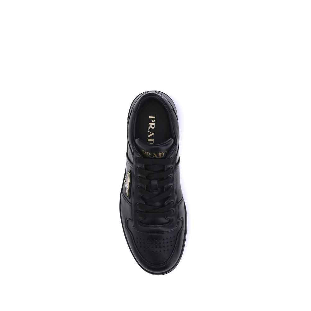 Prada Black Calf Leather Bos Taurus Low Top Sneakers