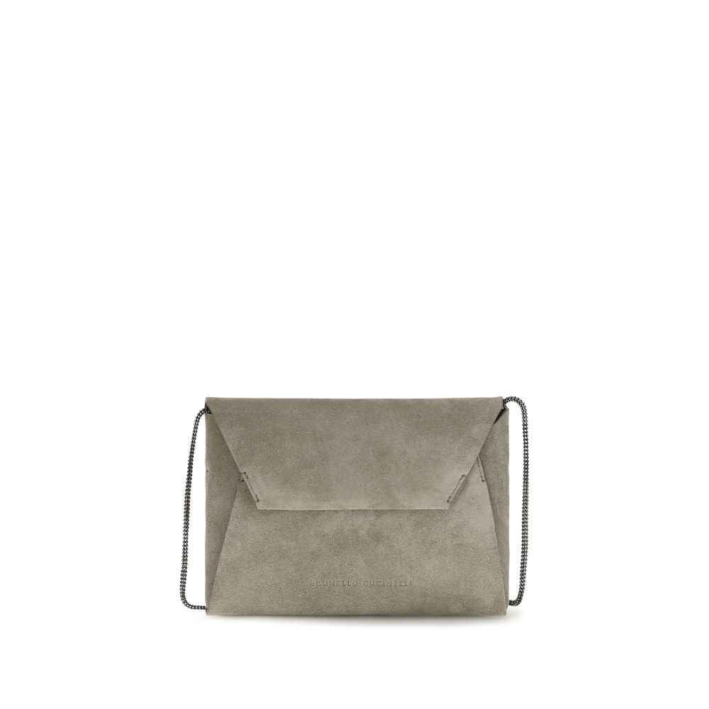 Brunello Cucinelli Gray Calf Leather Bos Taurus Shoulder Bag