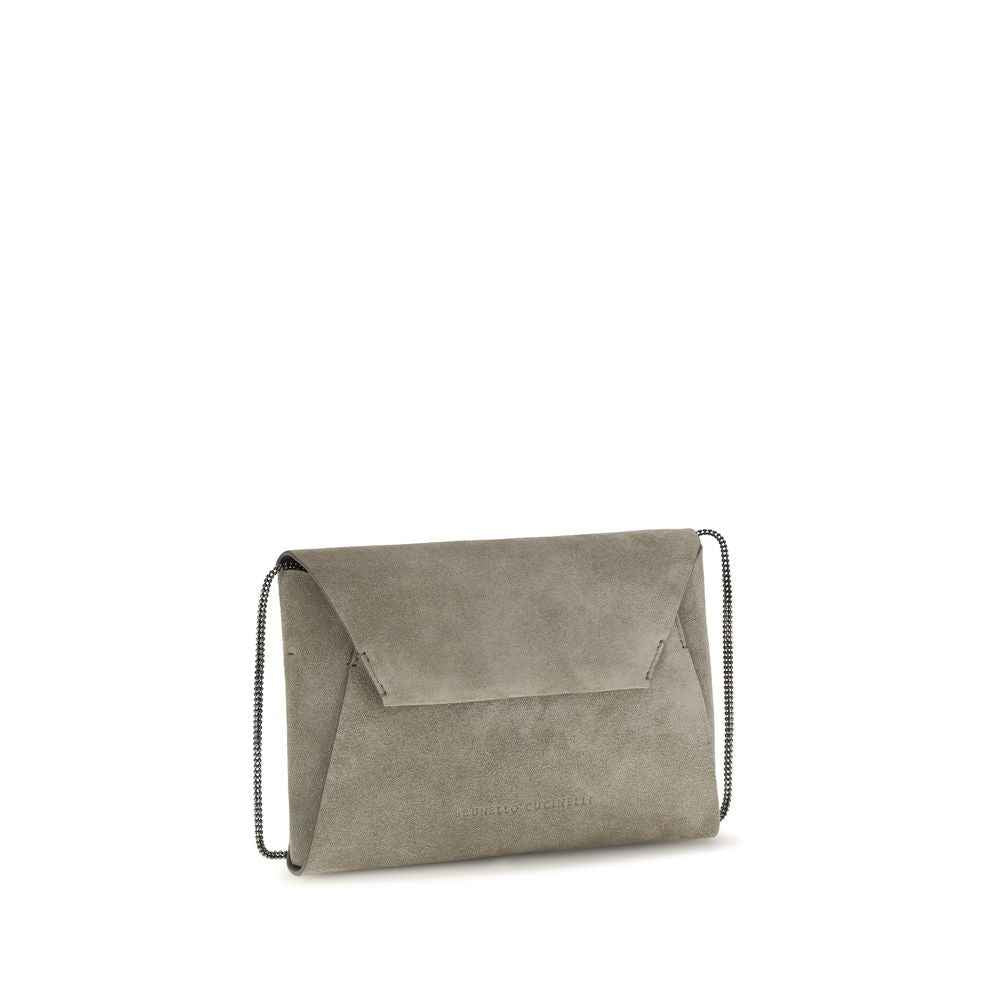 Brunello Cucinelli Gray Calf Leather Bos Taurus Shoulder Bag