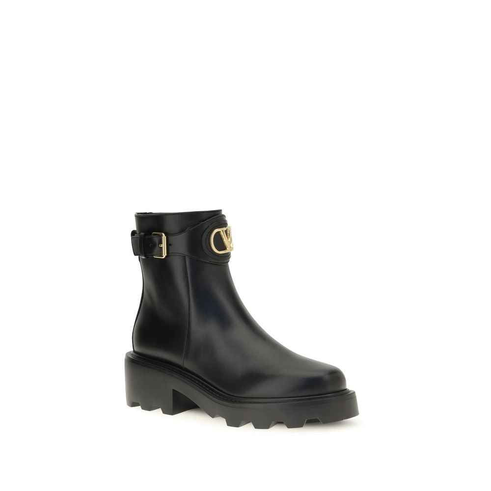 Valentino Garavani Black Calf Leather Bos Taurus Ankle Boots