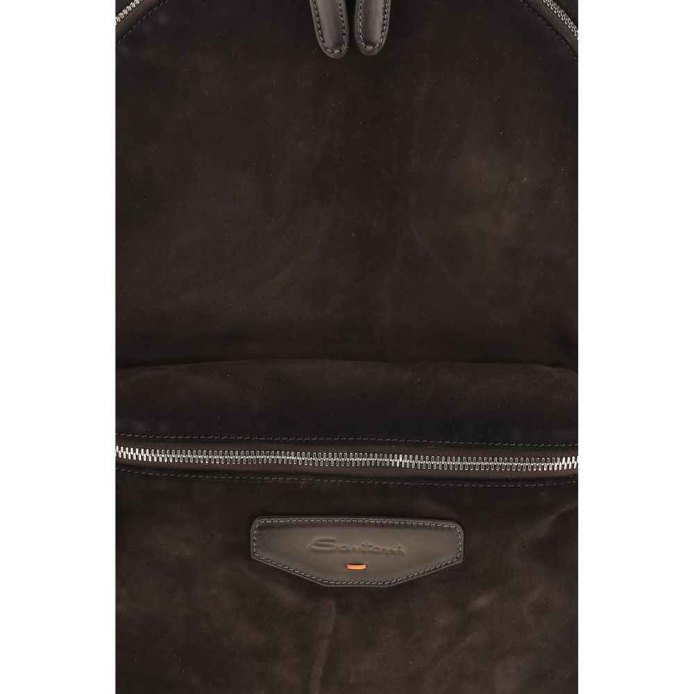 Santoni Brown Calf Leather Bos Taurus Backpack