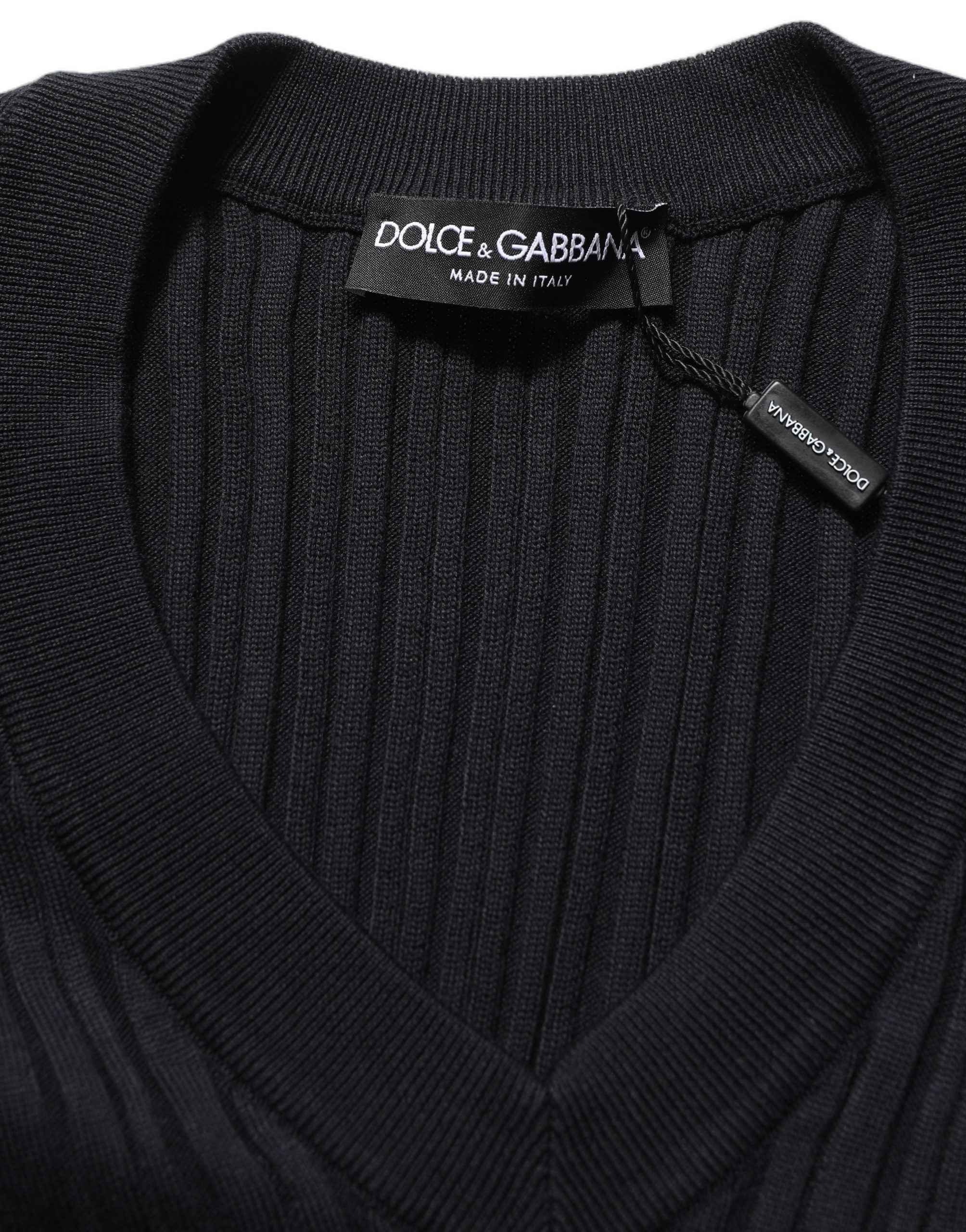 Dolce & Gabbana Black Silk Blend V-neck Pullover Men Sweater