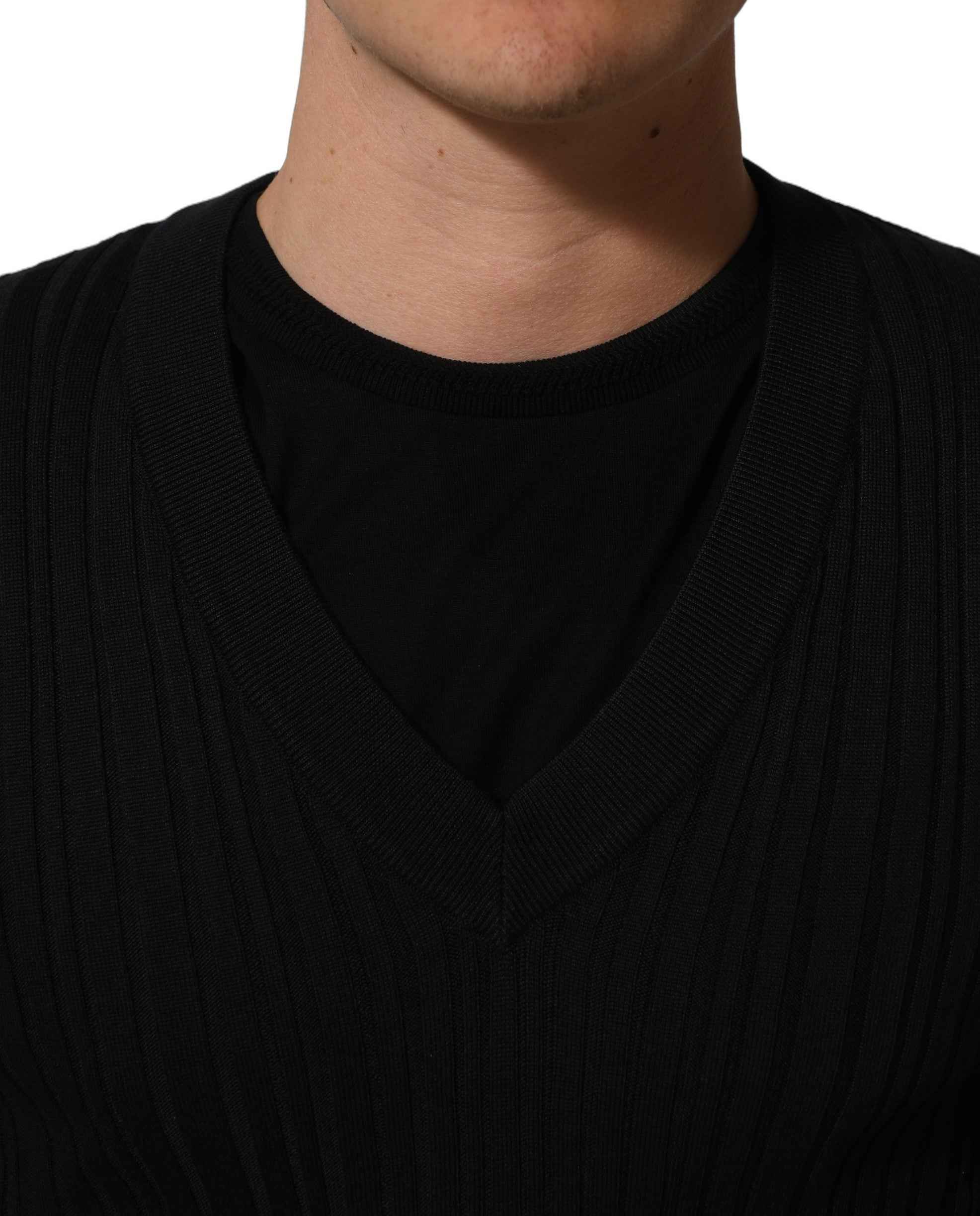 Dolce & Gabbana Black Silk Blend V-neck Pullover Men Sweater