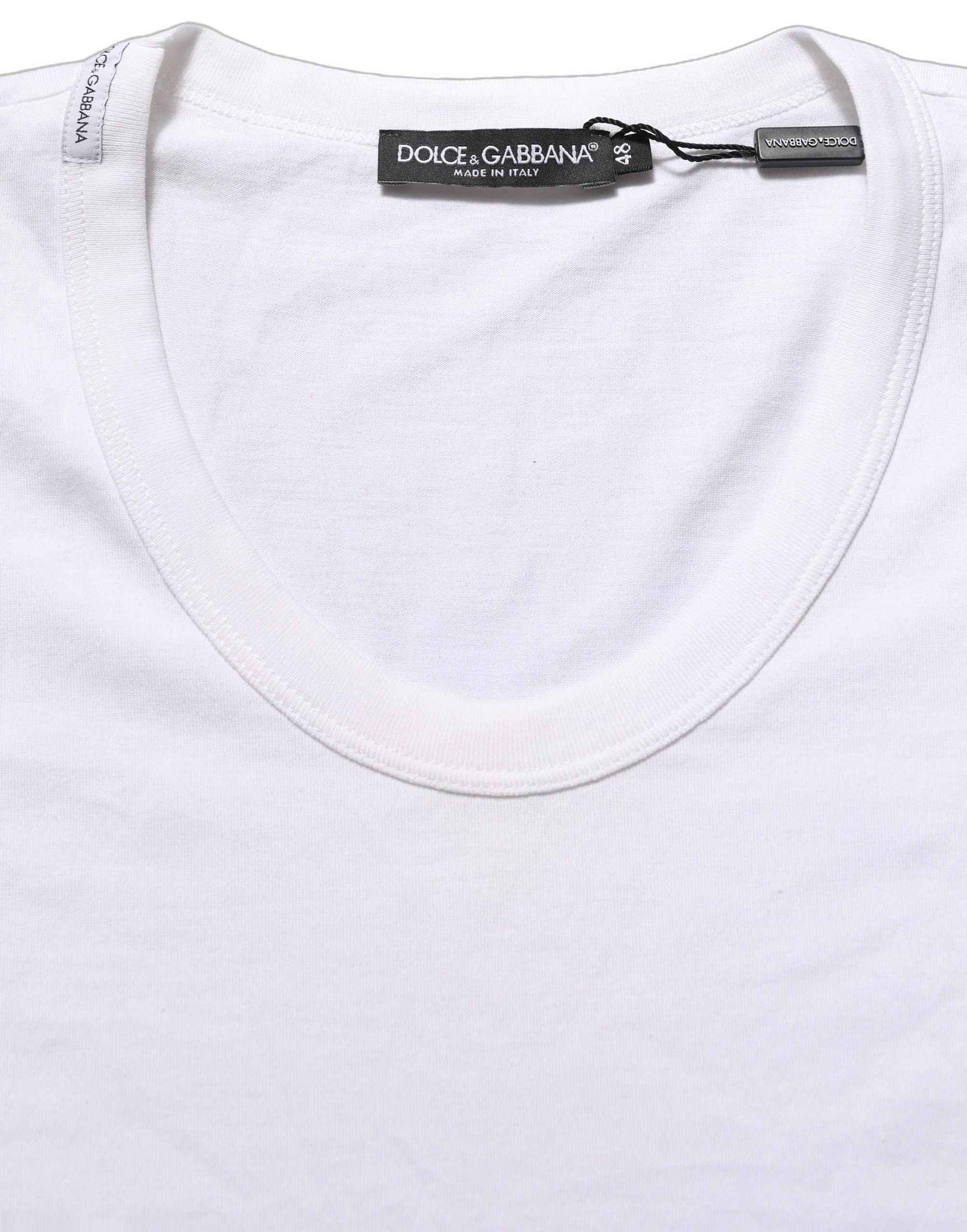 Dolce & Gabbana White Cotton Short Sleeve Round Neck T-shirt
