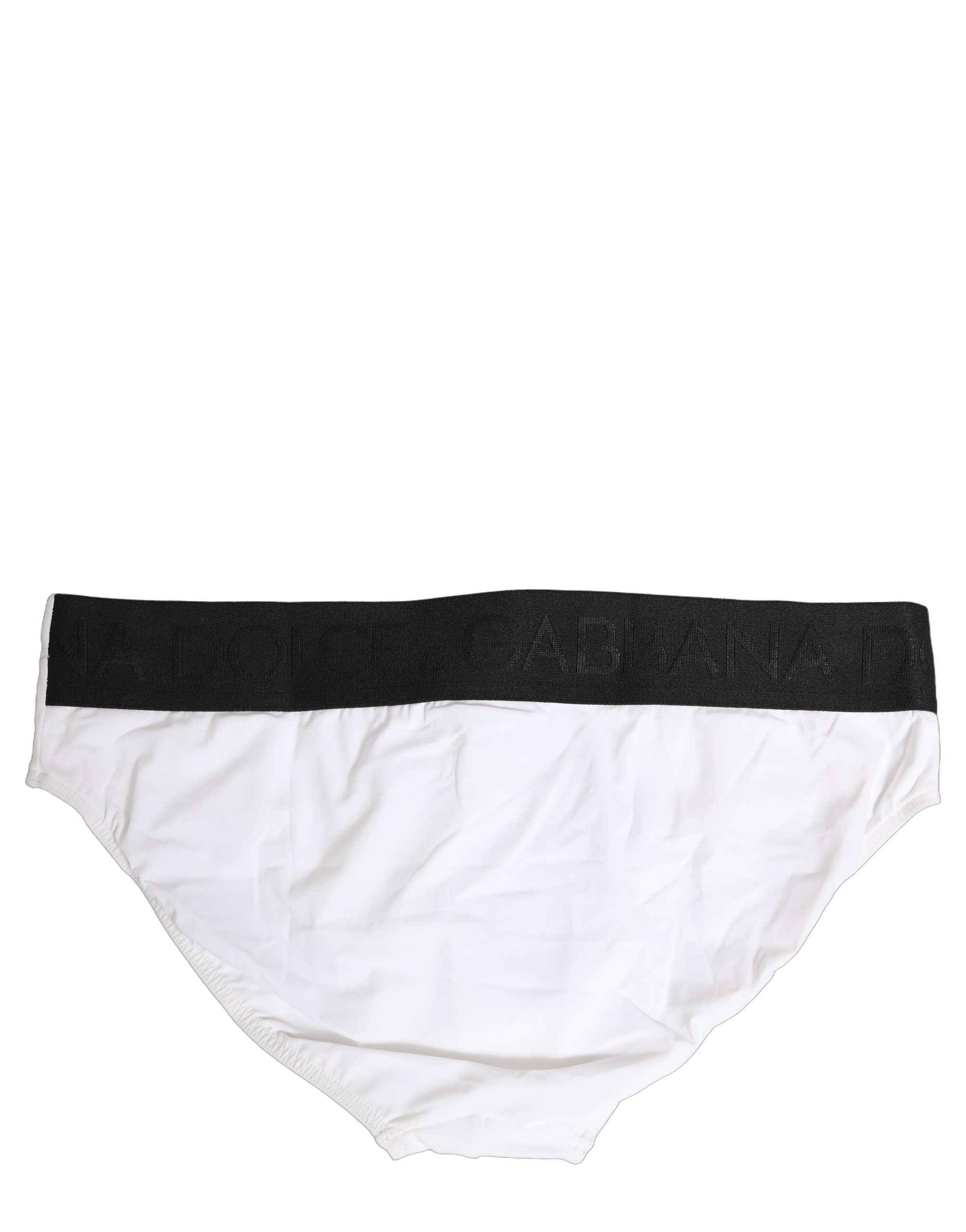 Dolce & Gabbana White Stretch Drawstring Swim Brief Swimwear