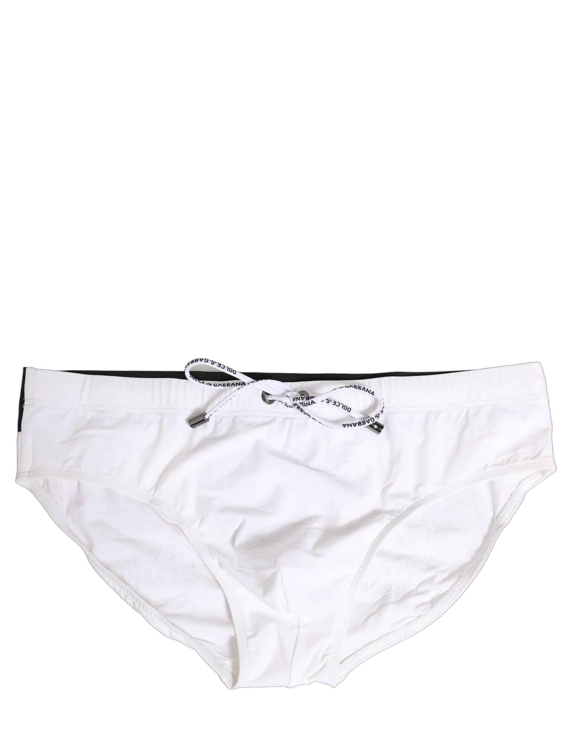 Dolce & Gabbana White Stretch Drawstring Swim Brief Swimwear