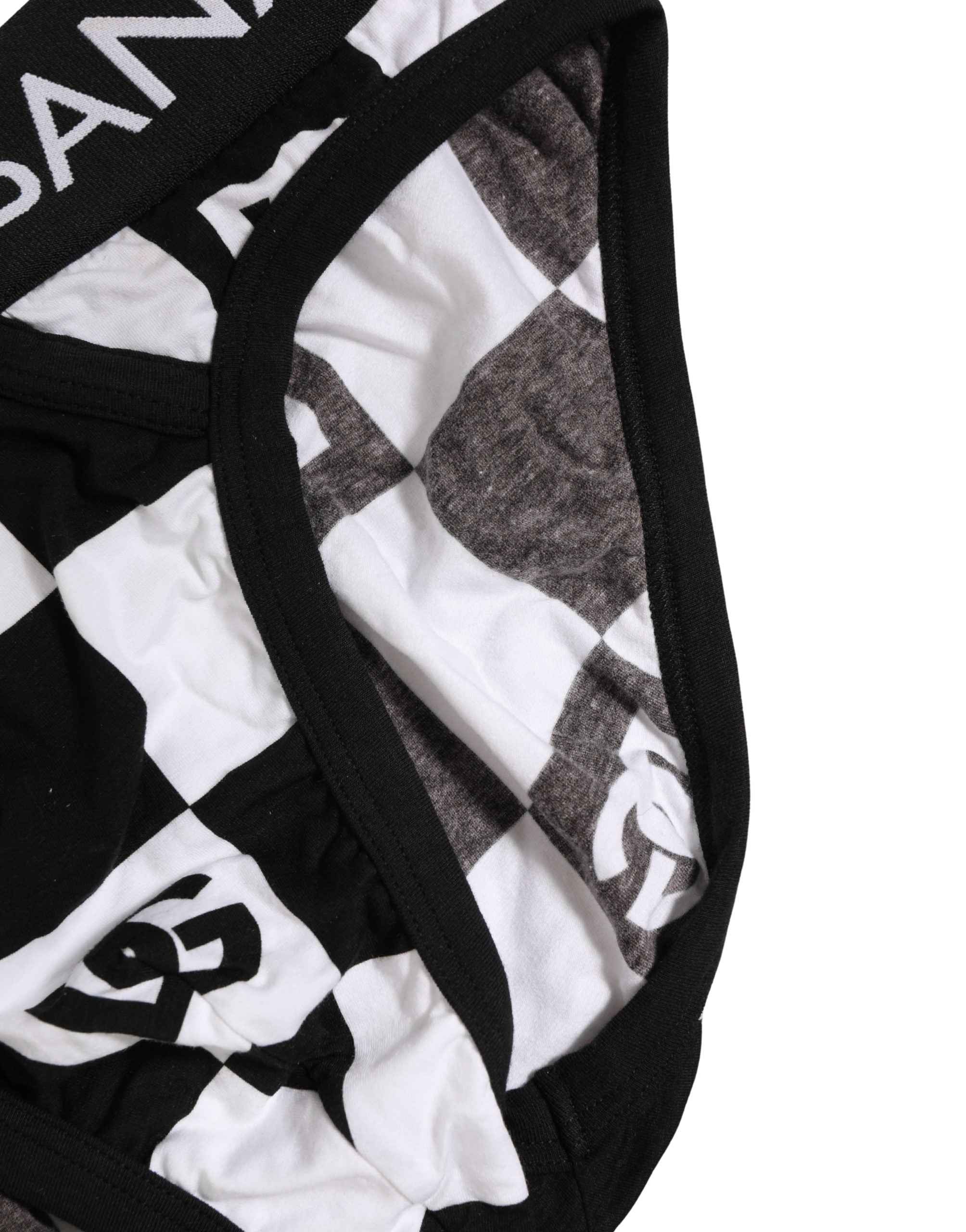Dolce & Gabbana Black White Logo Checkered Midi Brief Underwear