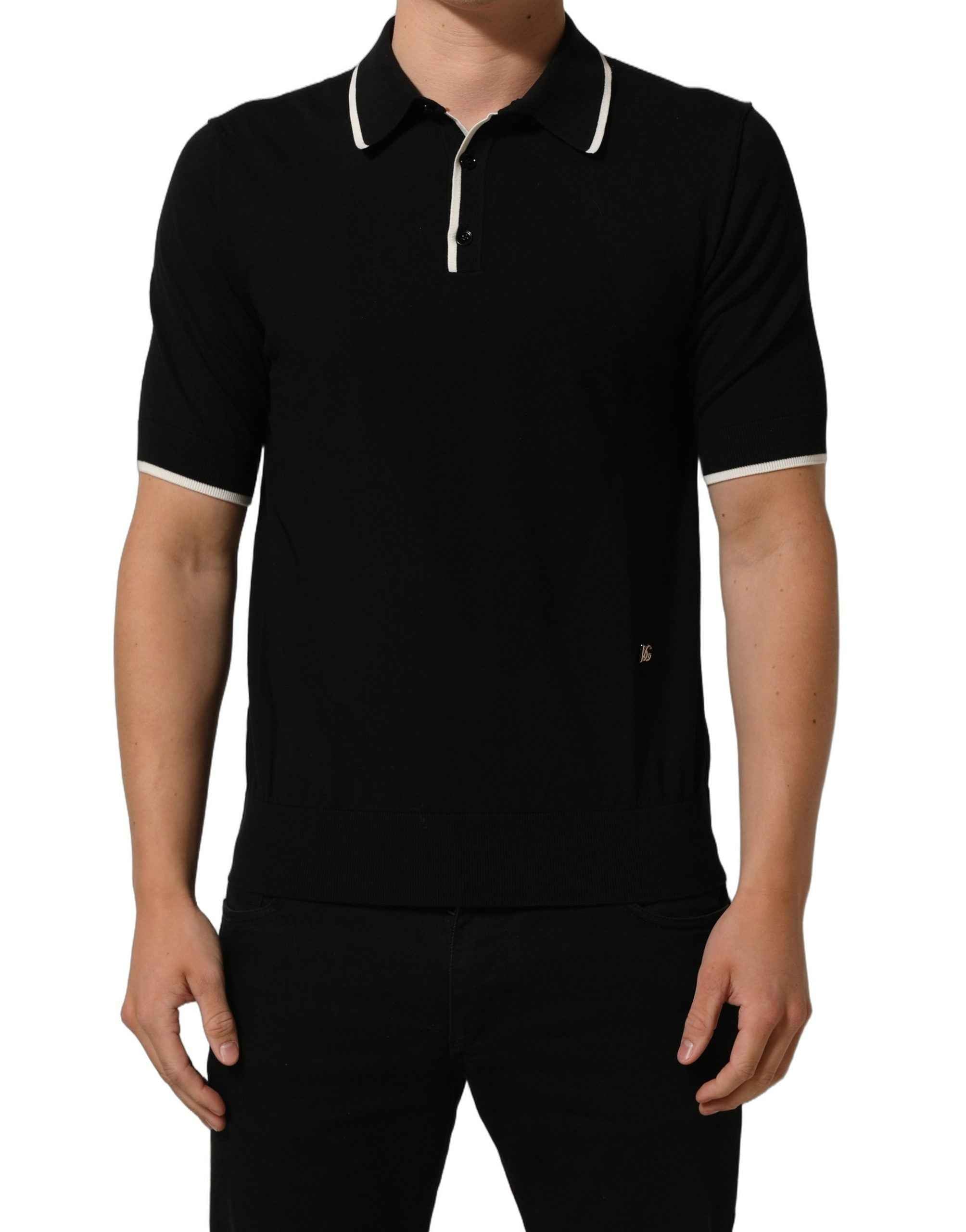 Dolce & Gabbana Black Cotton Collared Short Sleeves Men Polo T-shirt
