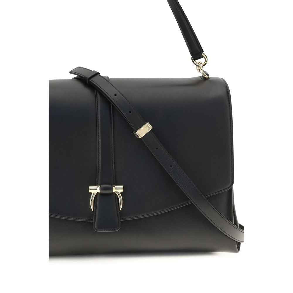 Ferragamo Black Calf Leather Bos Taurus Shoulder Bag