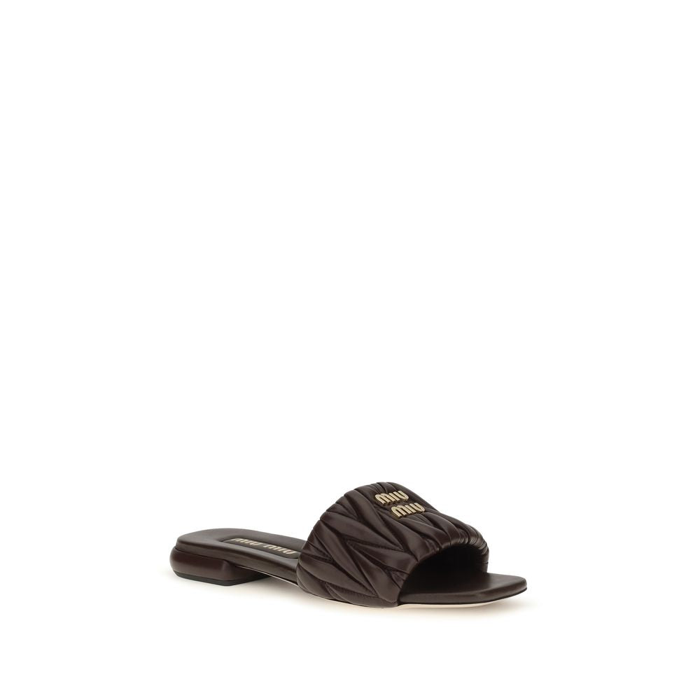 Miu Miu Brown Calf Leather Bos Taurus Flat Sandals