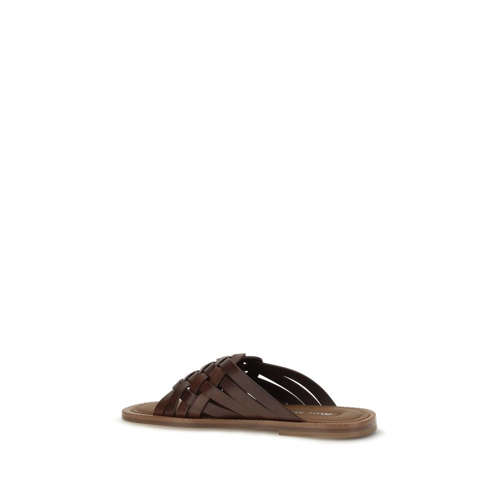 Miu Miu Brown Calf Leather Bos Taurus Flat Sandals