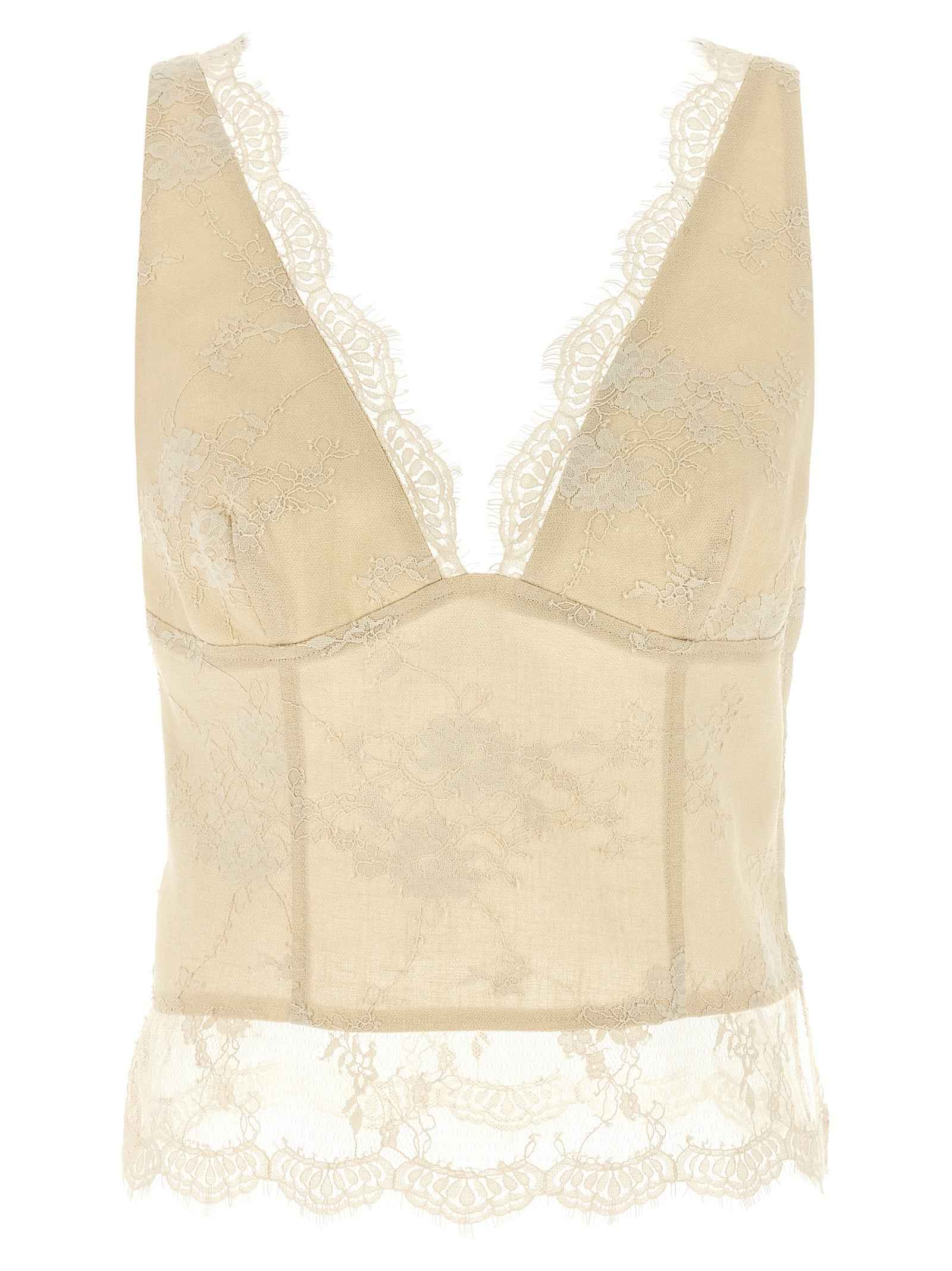 PINKO Beige Linen Tank Tops