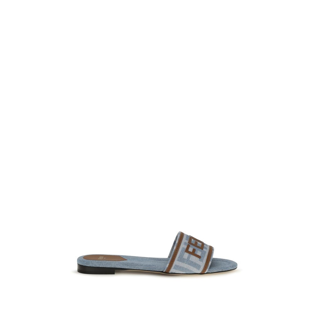 Fendi Blue Cotton Flat Sandals