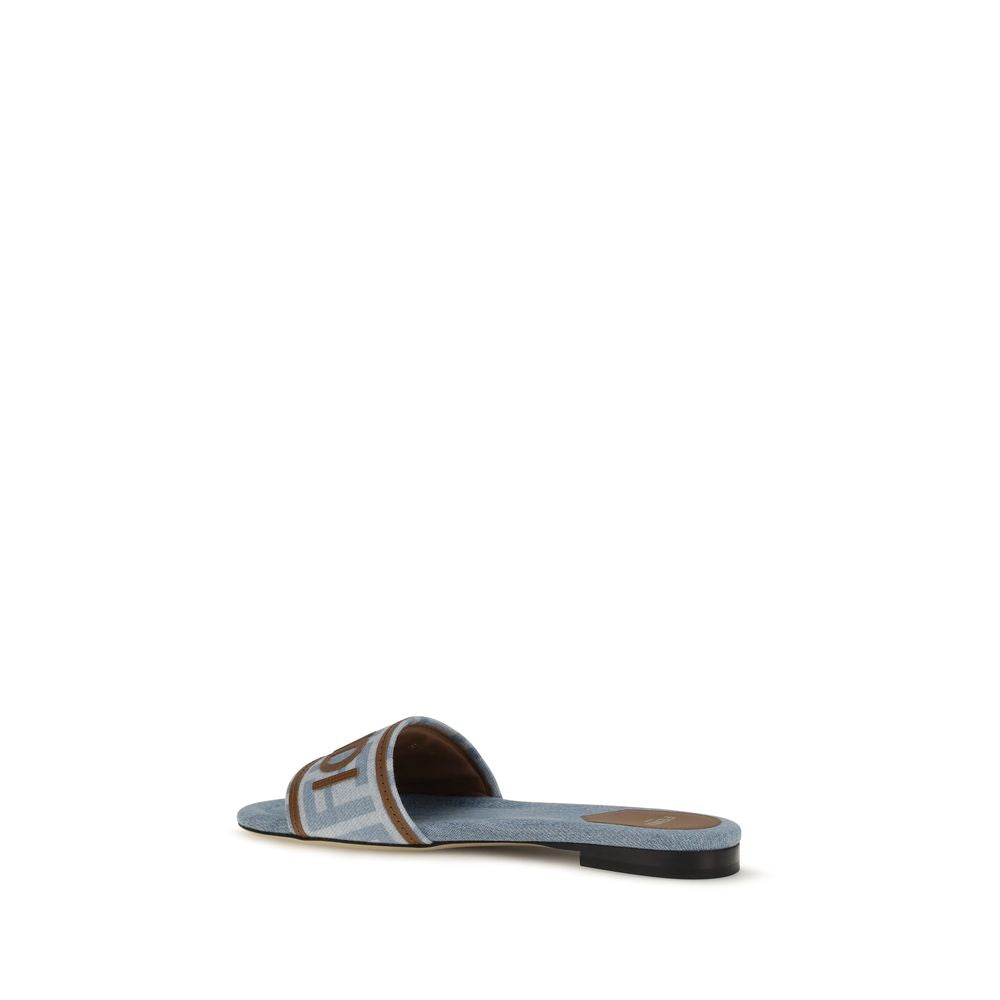 Fendi Blue Cotton Flat Sandals