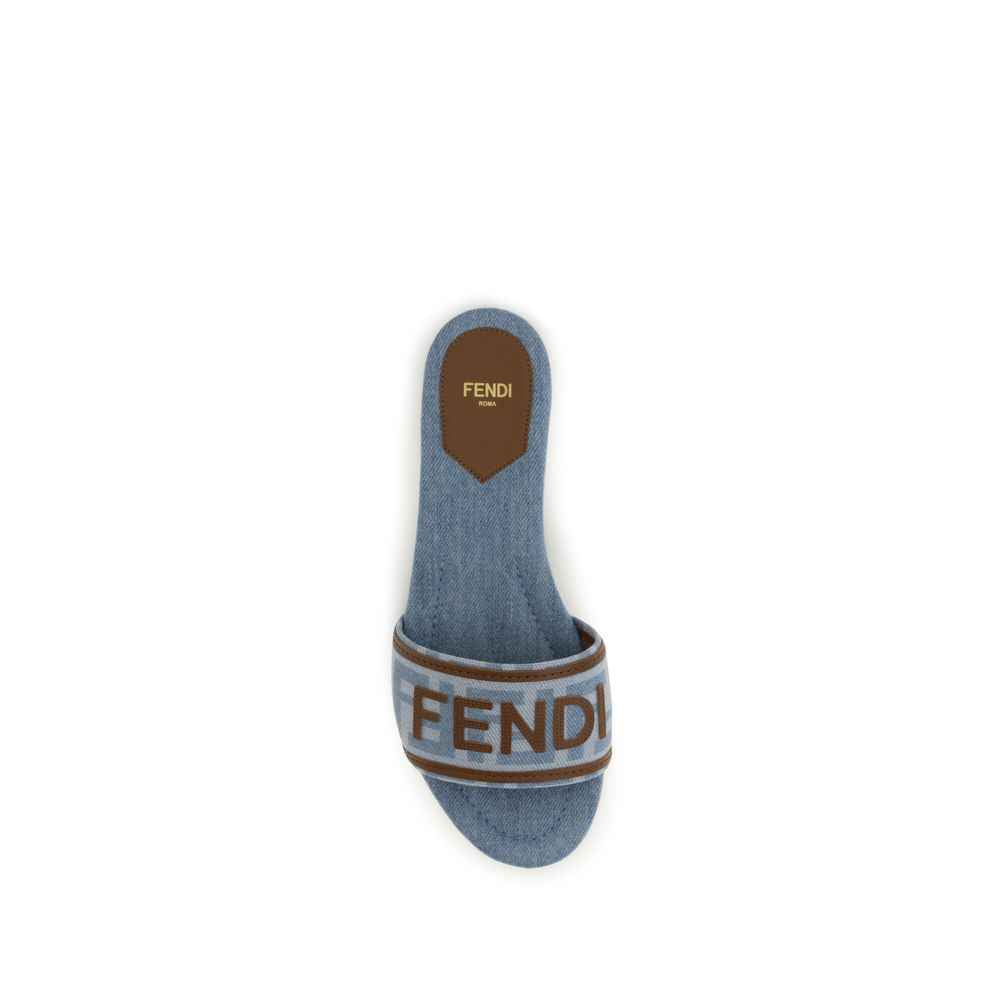 Fendi Blue Polyamide Flat Sandals