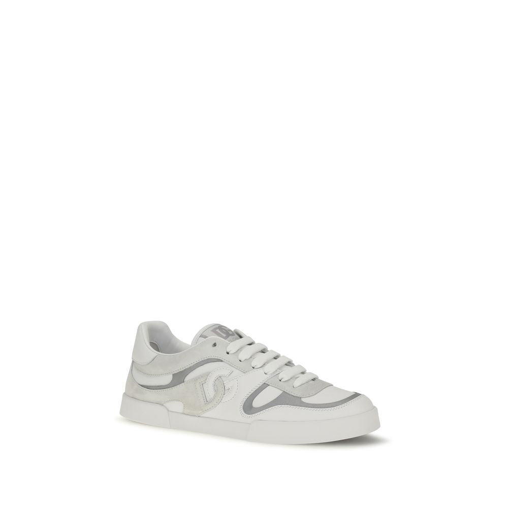 Dolce & Gabbana White Calf Leather Bos Taurus Low Top Sneakers