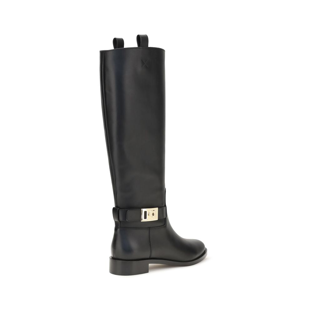 Ferragamo Black Calf Leather Bos Taurus Boots