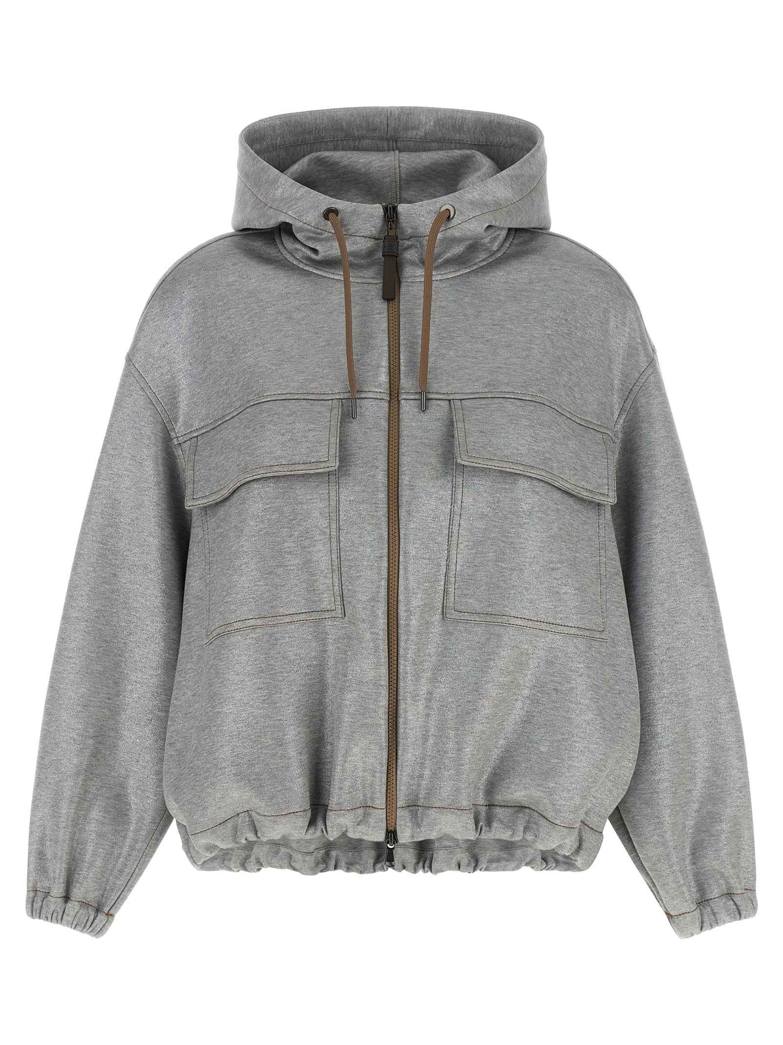 Brunello Cucinelli Silver Cotton Bomber