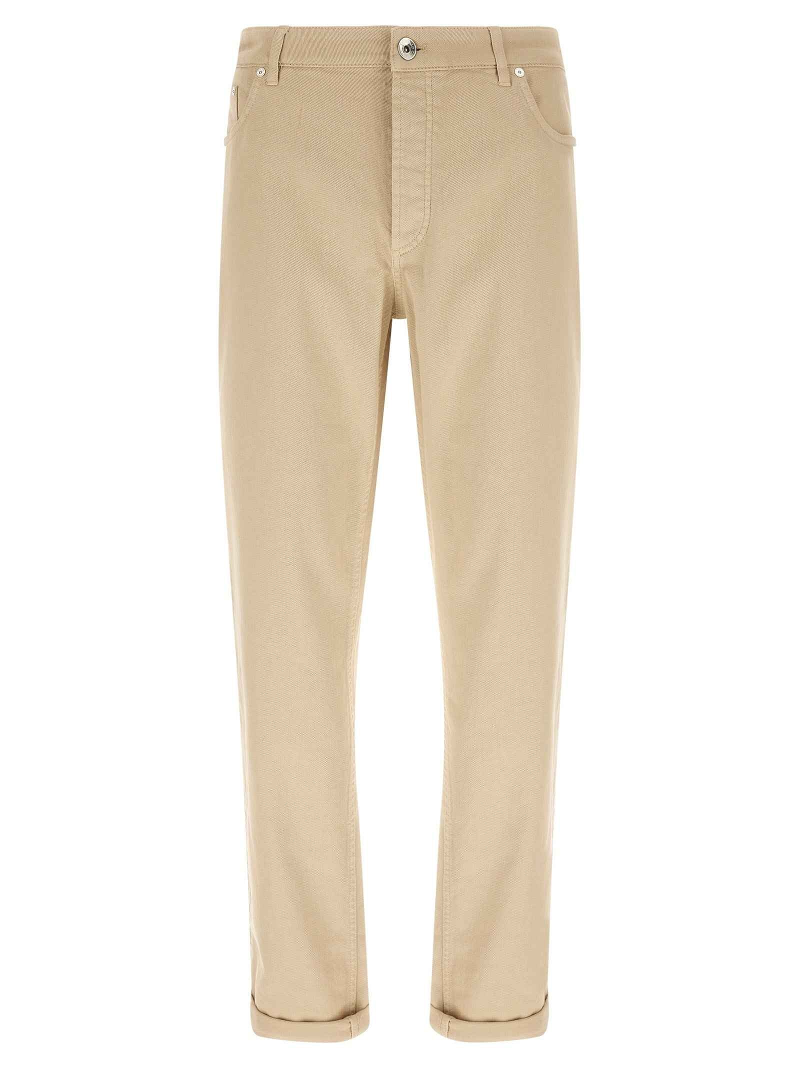 Brunello Cucinelli Beige Cotton Tapered Jeans