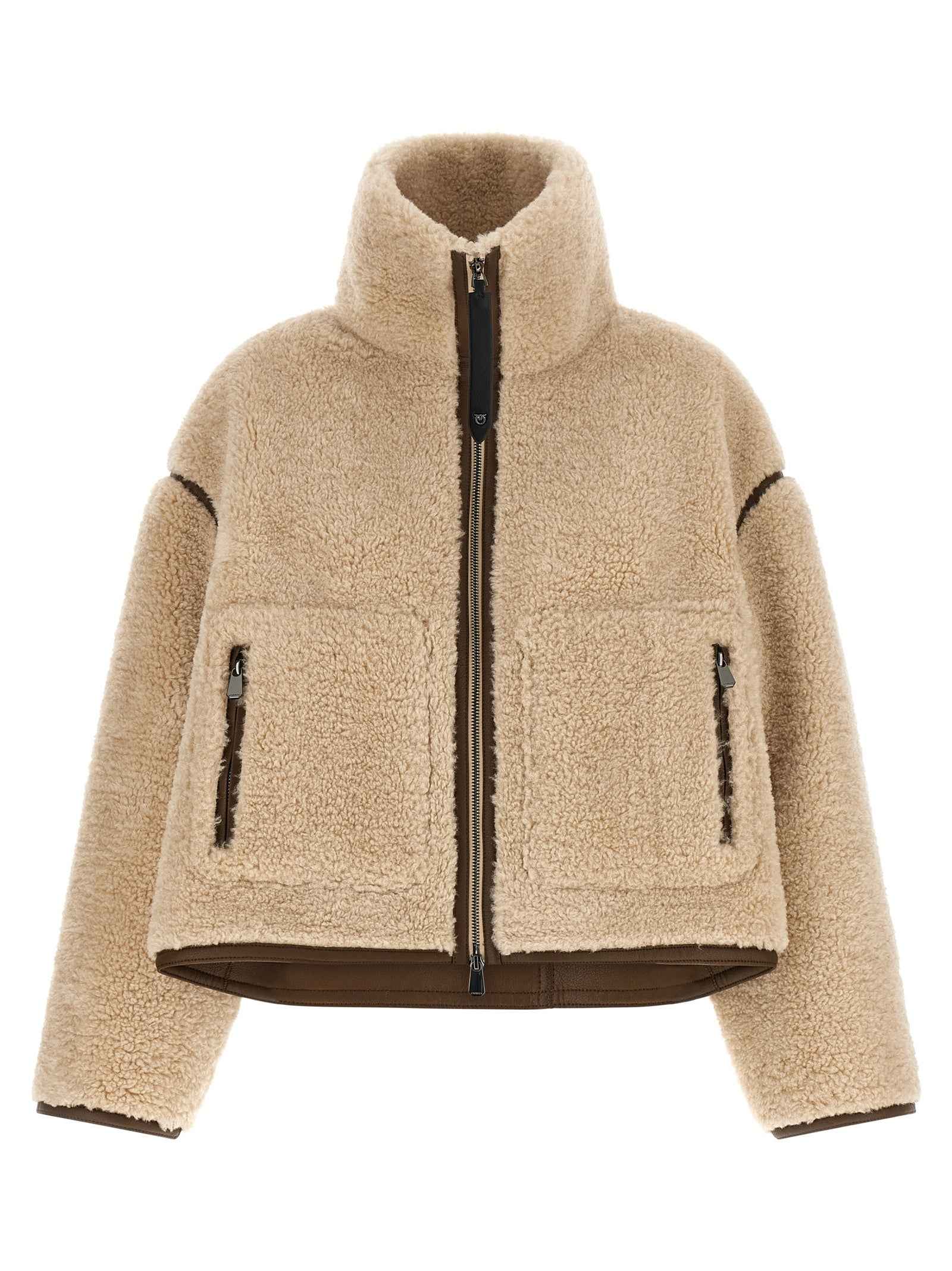 PINKO Beige Polyester Full-Length Jacket