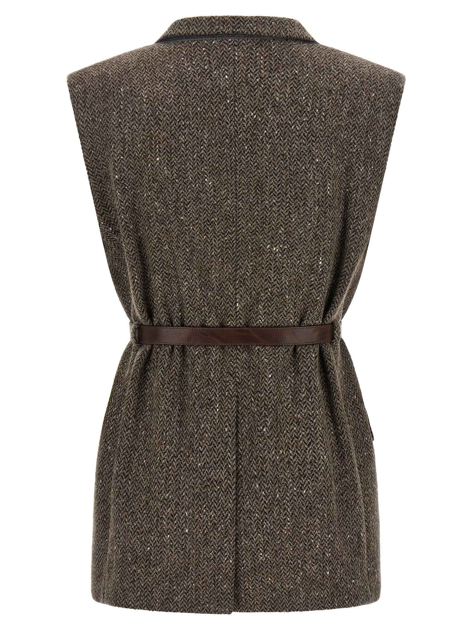 Brunello Cucinelli Brown Virgin Wool Sleeveless Jacket