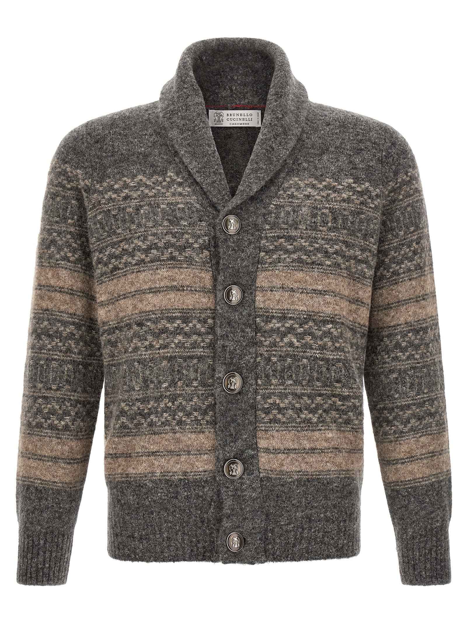 Brunello Cucinelli Gray Alpaca Leather Cardigan