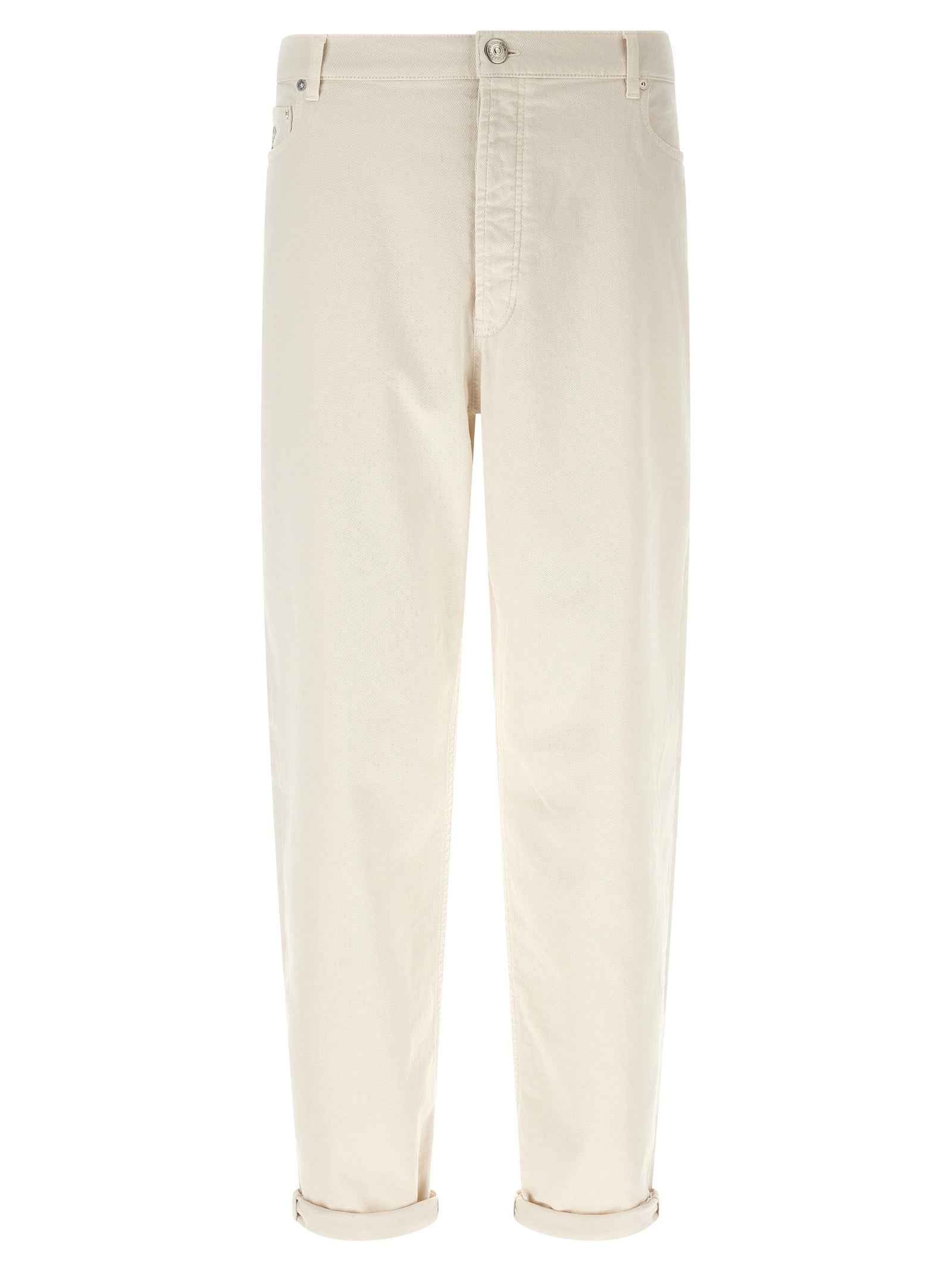 Brunello Cucinelli White Cotton Relaxed Fit Jeans