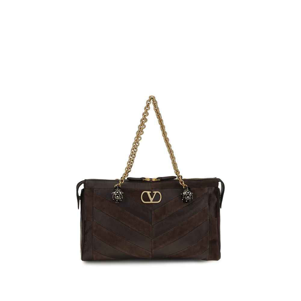 Valentino Garavani Brown Calf Leather Bos Taurus Shoulder Bag