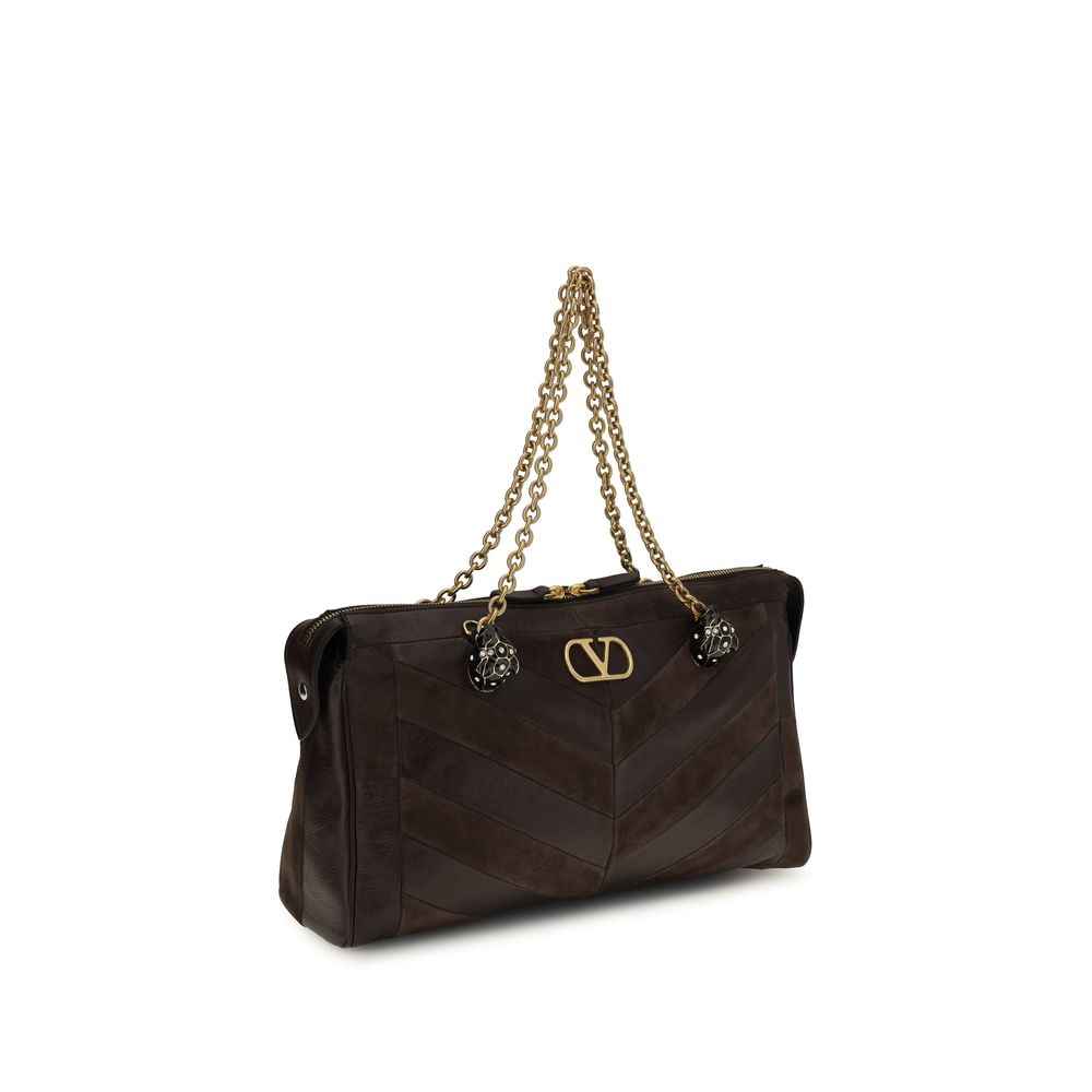 Valentino Garavani Brown Calf Leather Bos Taurus Shoulder Bag