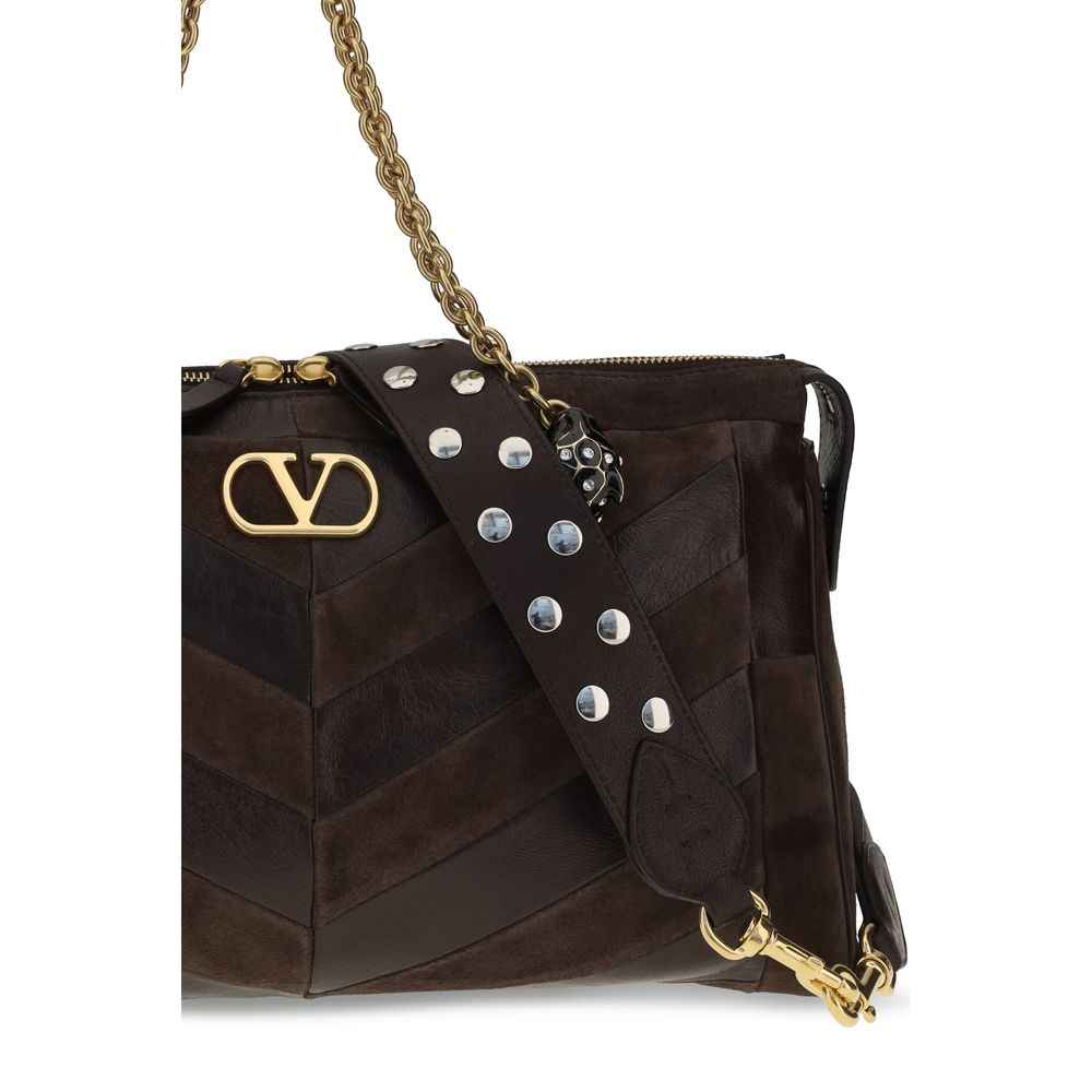 Valentino Garavani Brown Calf Leather Bos Taurus Shoulder Bag