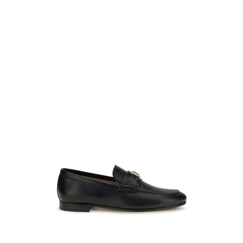 Valentino Garavani Black Calf Leather Bos Taurus Slip-On Loafers